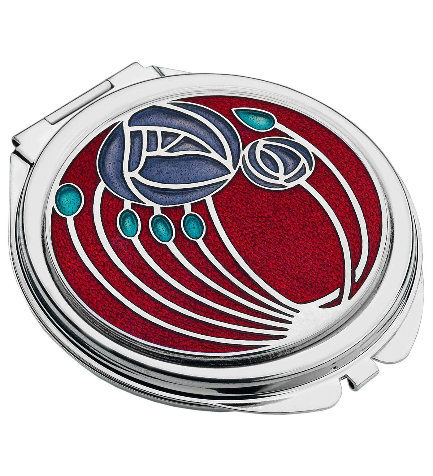 Sea Gems presented by Celtic Glass Designs Compact Mirror in Mackintosh Two Roses Design. (Red)