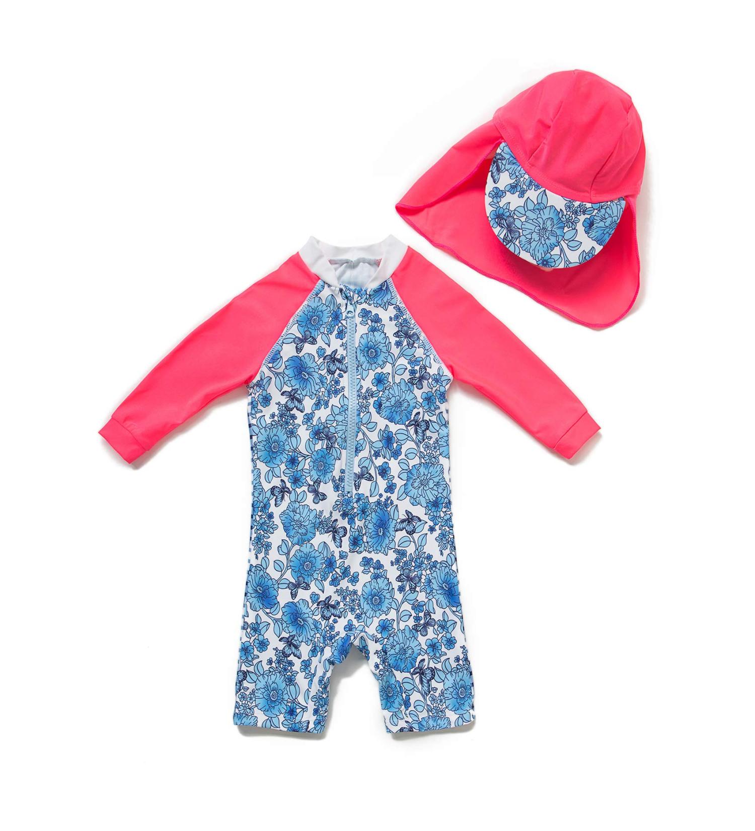 BONVERANO Baby Girls Swimsuit UPF 50+ Long-Sleeve Zipper One Piece, Blue/White, 2-3 Years - Buy Online on SooperMarket.com