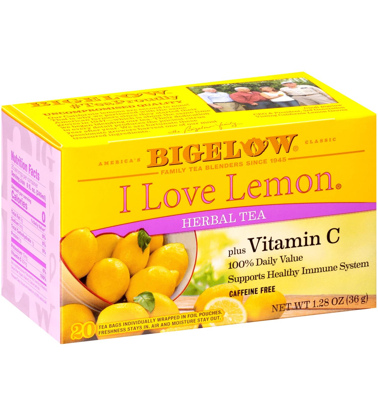 Bigelow I Love Lemon Herbal Tea with Vitamin C | Caffeine Free | 20 Bags | 1.28 oz - Buy Online on SooperMarket.com