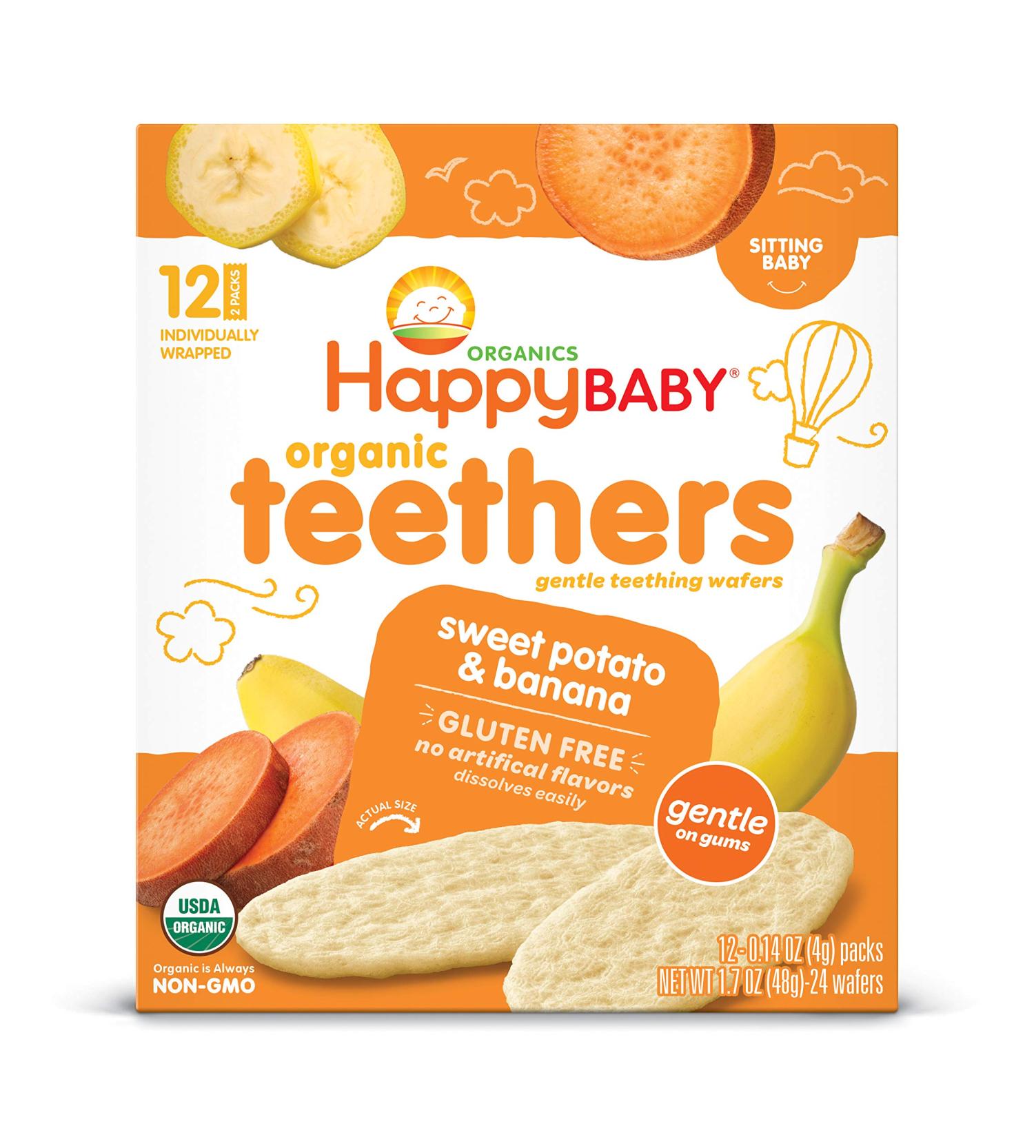 Happy Family Organics Organic Teethers Gentle Teething Wafers Sitting Baby Sweet Potato & Banana 12 Count 0.14 oz (4 g) Each - Pack of 6 - Buy Online on SooperMarket.com