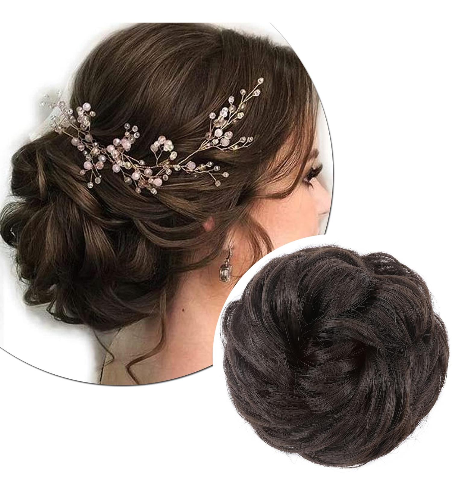 Thick Messy Curly Hair Bun Extension | Synthetic Updo Scrunchie - Brown 45g Reddish Brown - Buy Online on SooperMarket.com