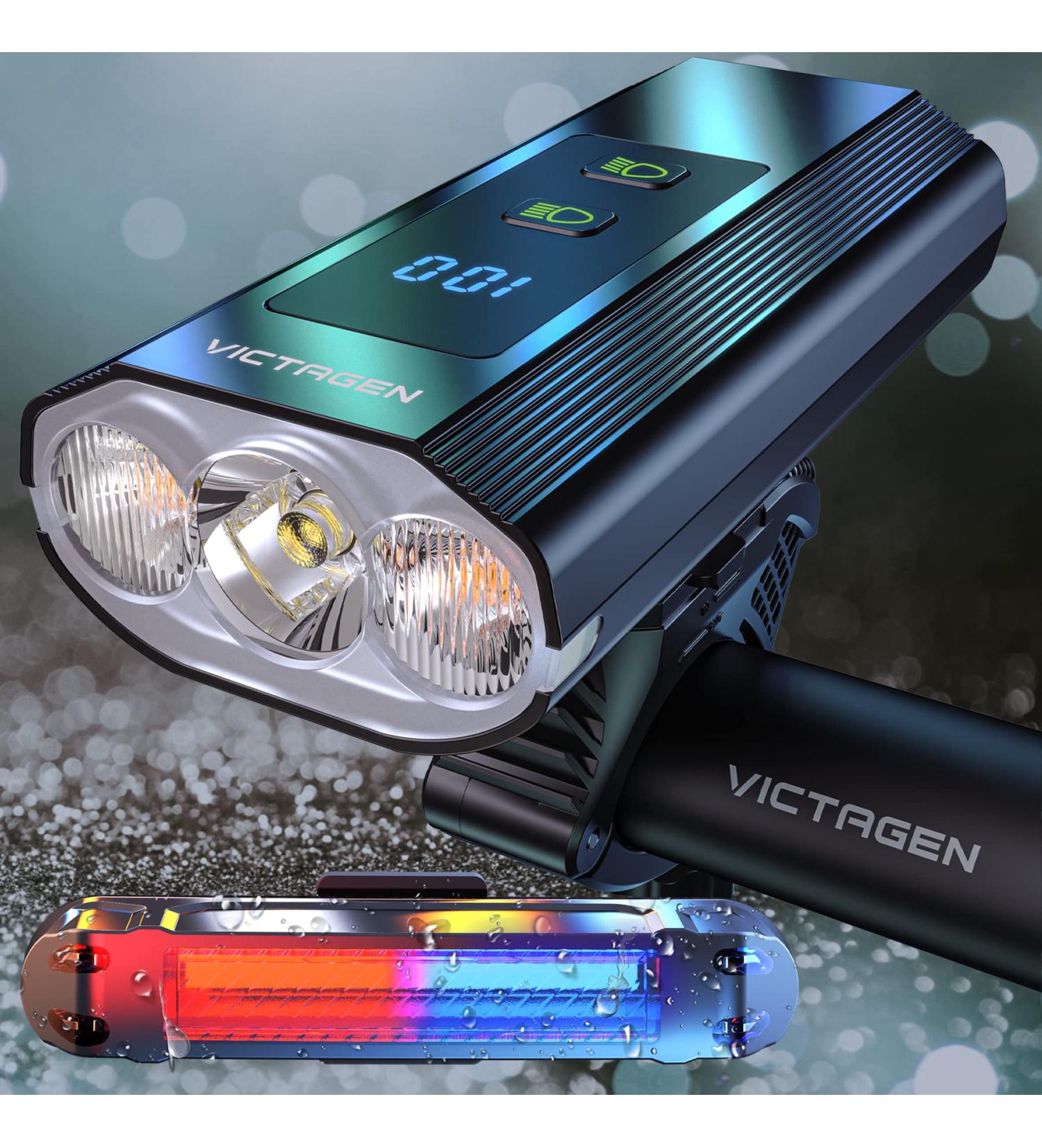 Victagen 8000 Lumen Bike Lights for Night Riding - 3 Cree LED Headlight with High/Low Beam, Rechargeable TypeC Bicycle Light + Free Tail light - VTG8 - Buy Online on SooperMarket.com