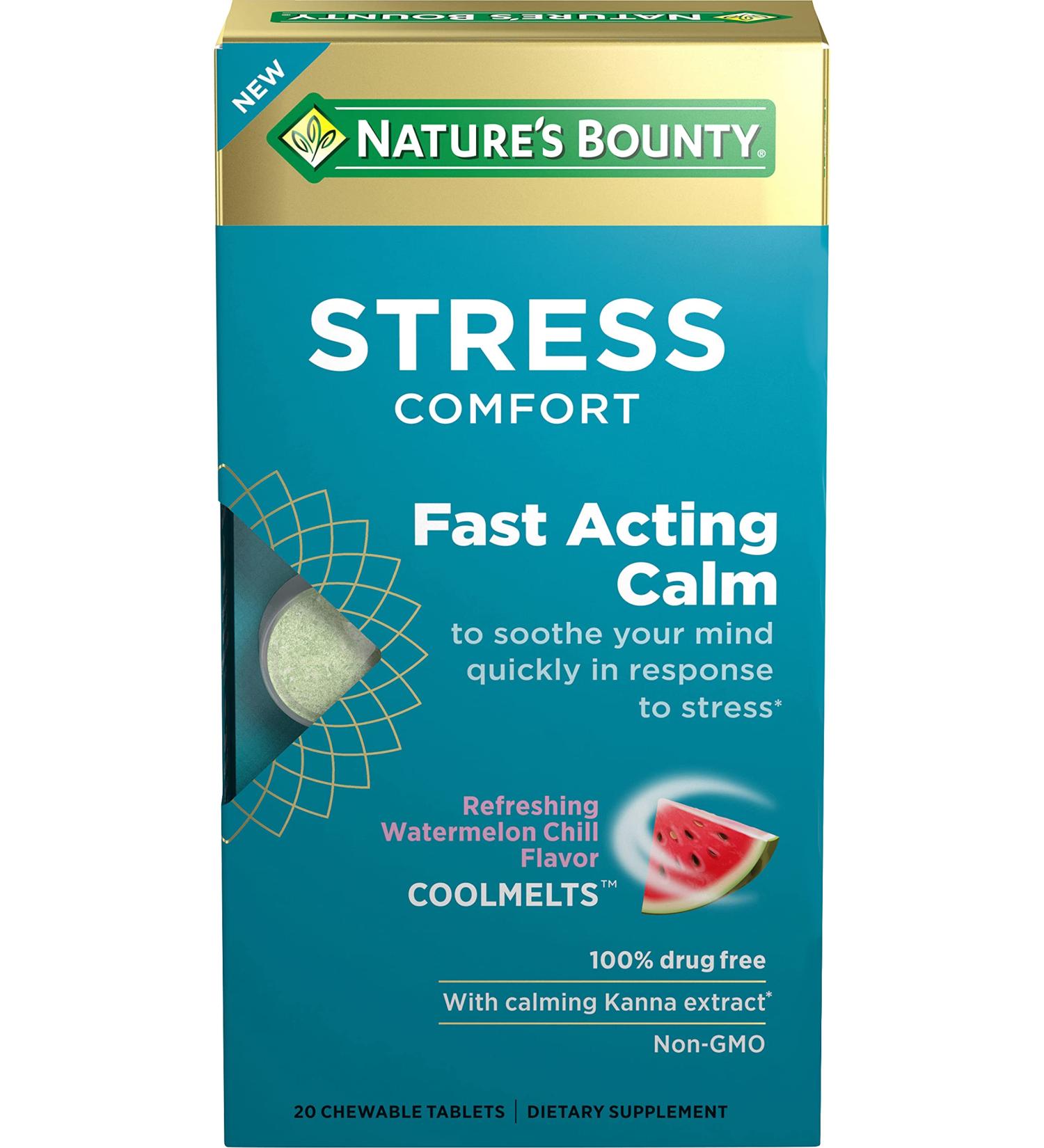 Nature's Bounty Stress Comfort Coolmelts - Fast Acting Watermelon Chill, 20 Chewable Tablets - Buy Online on SooperMarket.com
