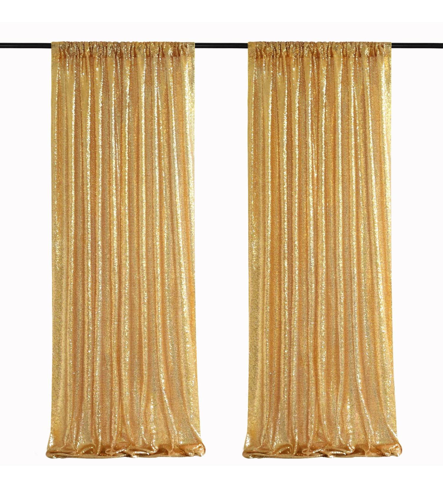 Gold Sequin Backdrop Curtain Panels - 2 Pieces 2FTx8FT for Stage, Wedding, Party - Stunning Gold Background Drapes - Buy Online on SooperMarket.com