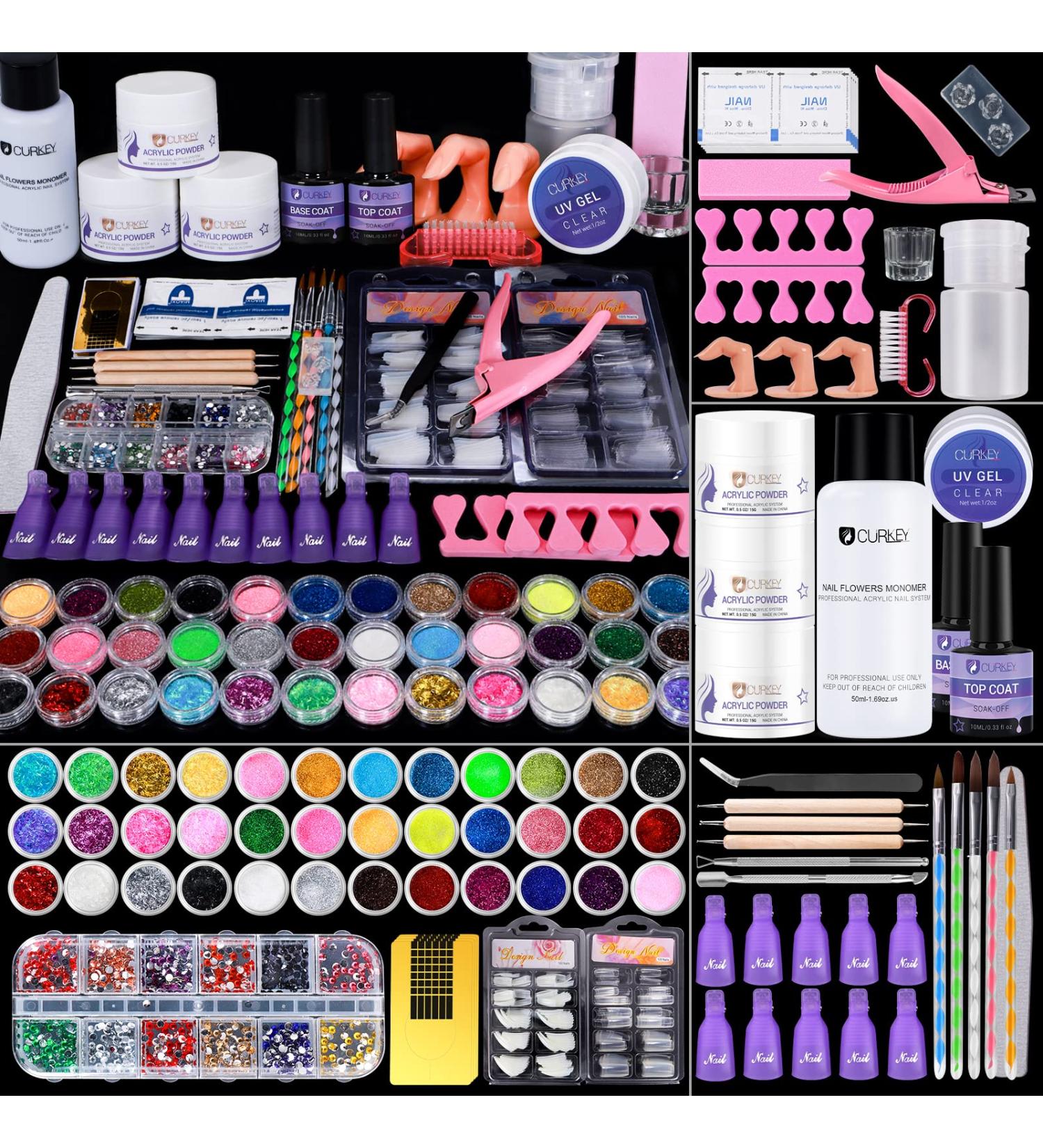 CURKEY 119 in 1 Acrylic Nail Kit Monomer Liquid Set - 36 Colors Glitter Acrylic Powder Set for Beginners - Professional Nail Art Tools Included - Buy Online on SooperMarket.com