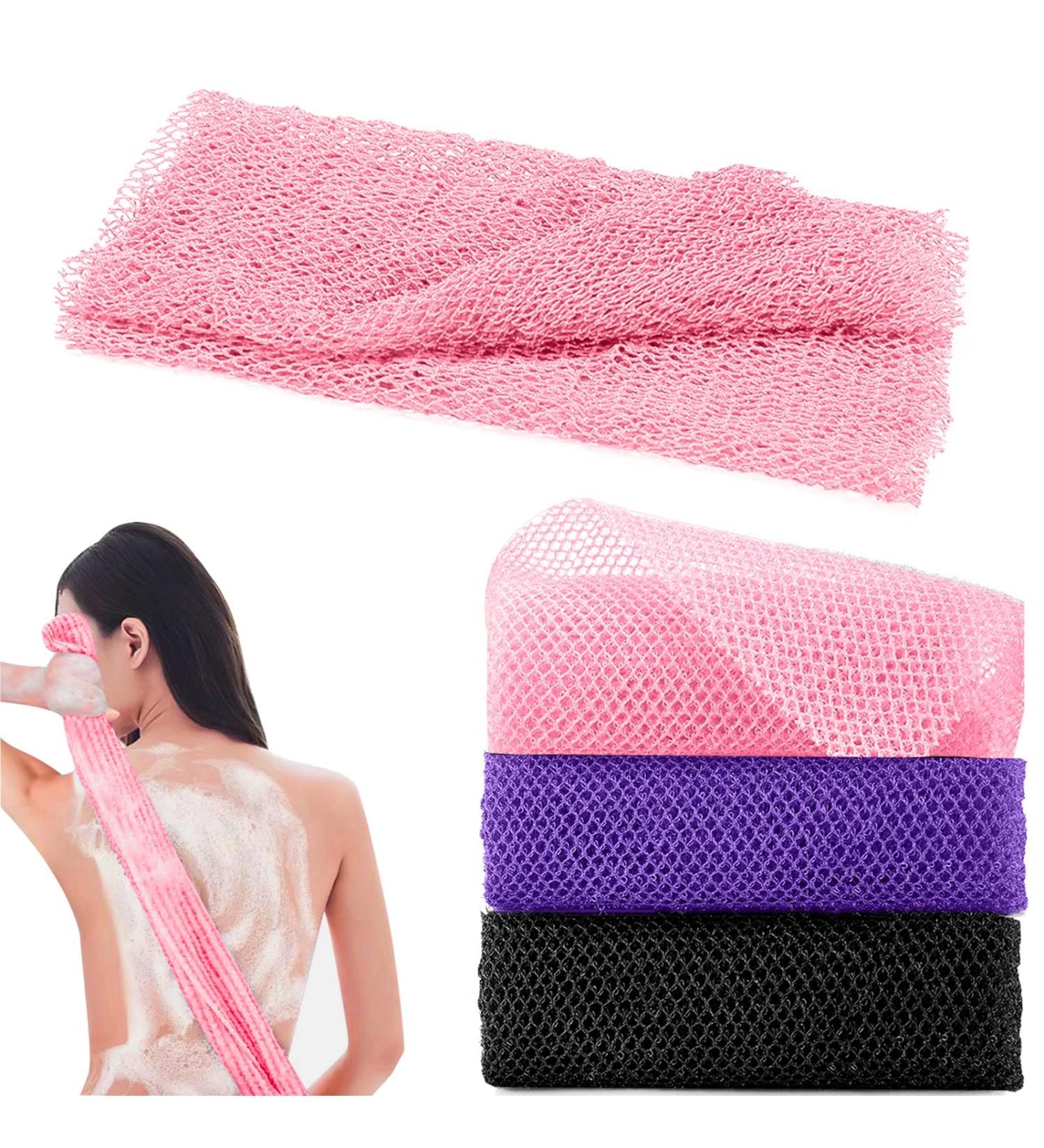 African Exfoliating Net Sponge Set - 31.5 Inch Loofah Body Scrubber for Shower - Women Men Skin Smoother - Daily Use (Pink Black Purple) - Buy Online on SooperMarket.com