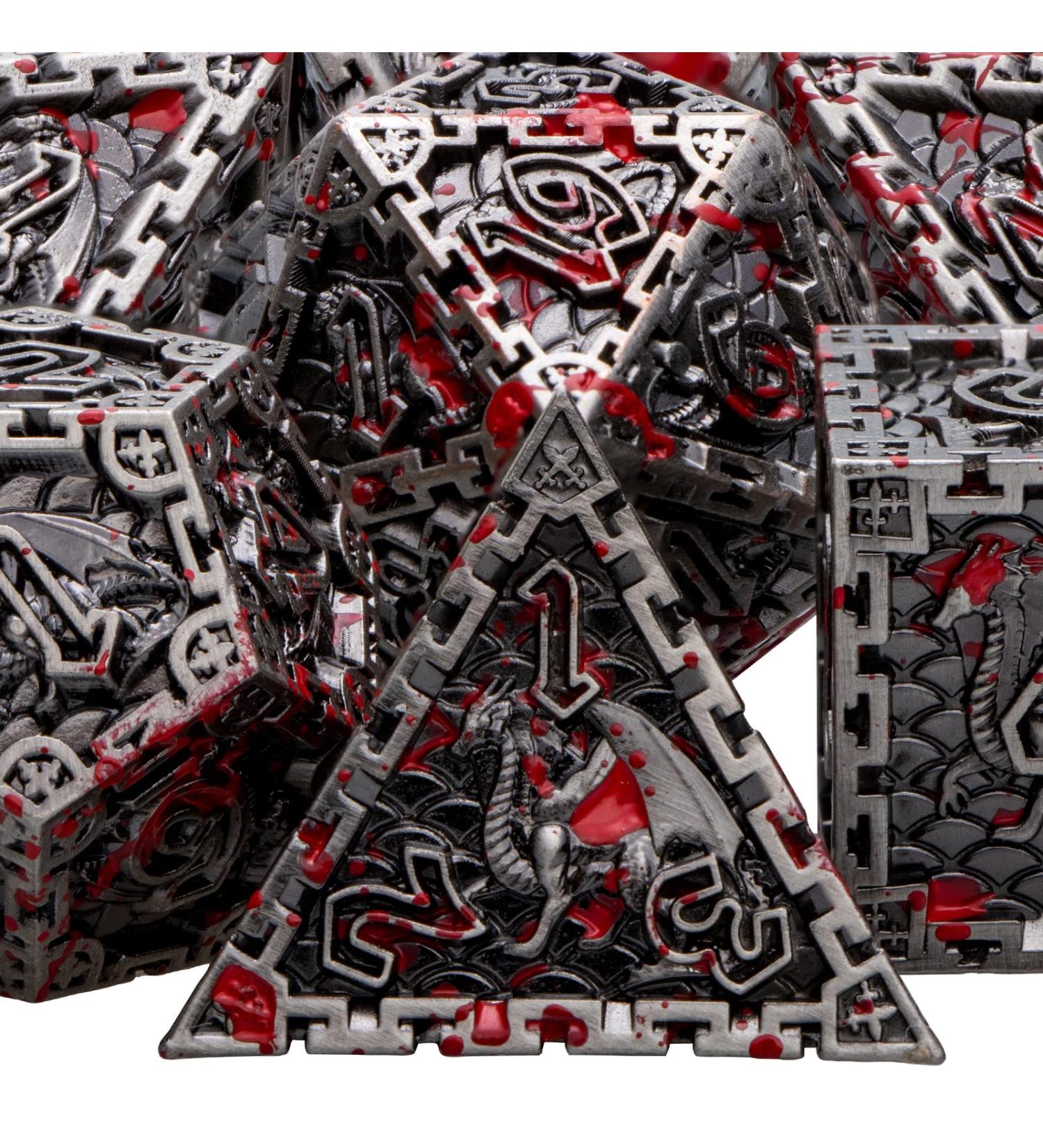 DND Metal Dice Set ARUOHHA Dungeons and Dragons Dice with Gift Box Polyhedral Dice Set Large D&D Dice for MTG Warhammer Pathfinder RPG D+D Roll Playing Dice 6 Sided D and D Dice D20 D12 D10 D8 D6 D4 Ancient Silver With Blood Splash - Buy Online on SooperMarket.com