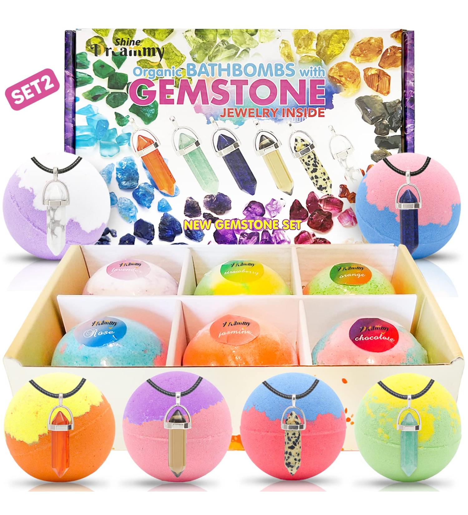 Organic Bath Bombs with Gemstone Jewelry Inside - Handmade Spa Set with Essential Oils - Perfect Gift for Any Occasion - SET2 - Buy Online on SooperMarket.com