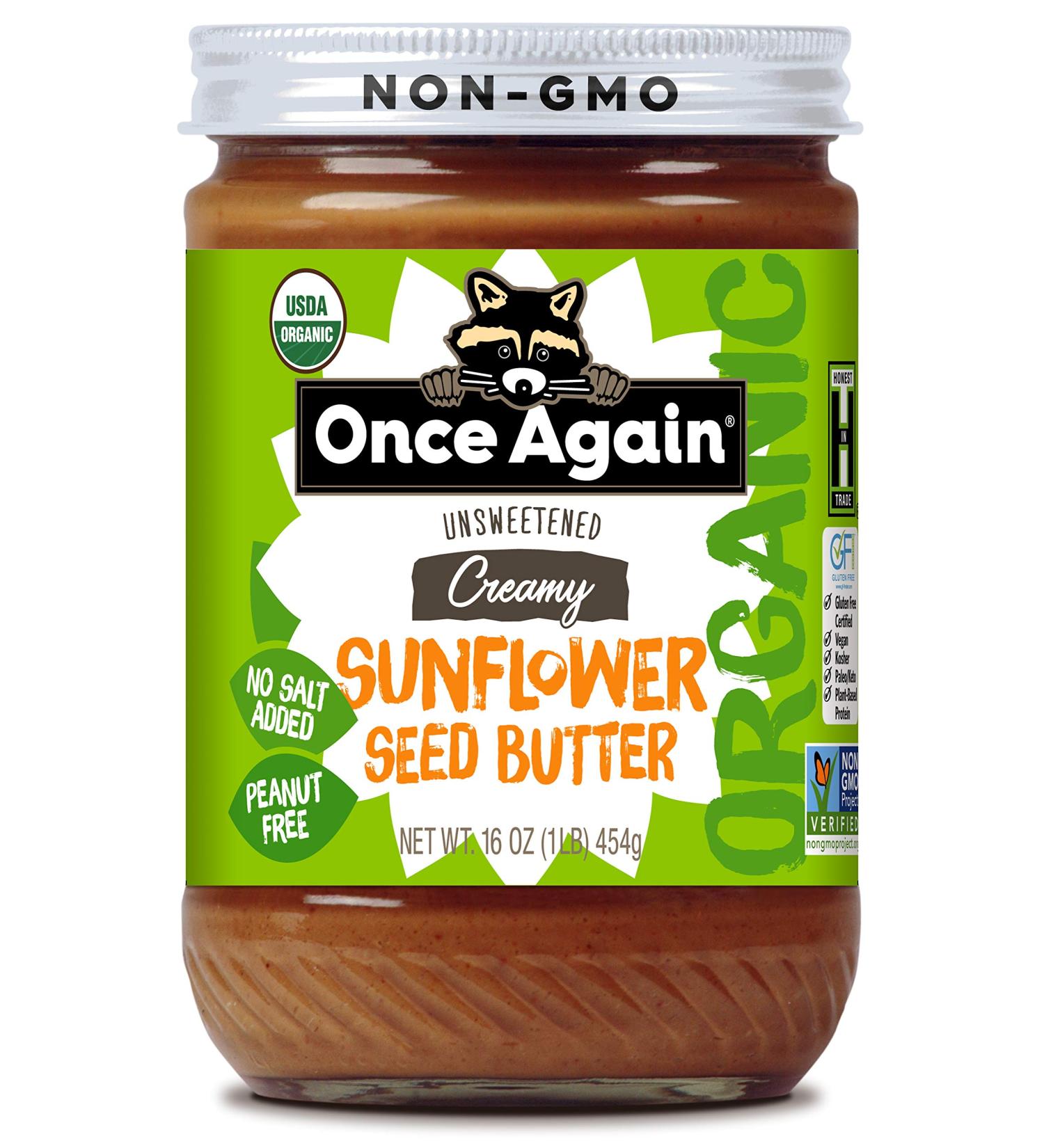 Once Again Organic Sunflower Butter - Peanut Free, Salt Free & Unsweetened - 16oz Jar - Buy Online on SooperMarket.com