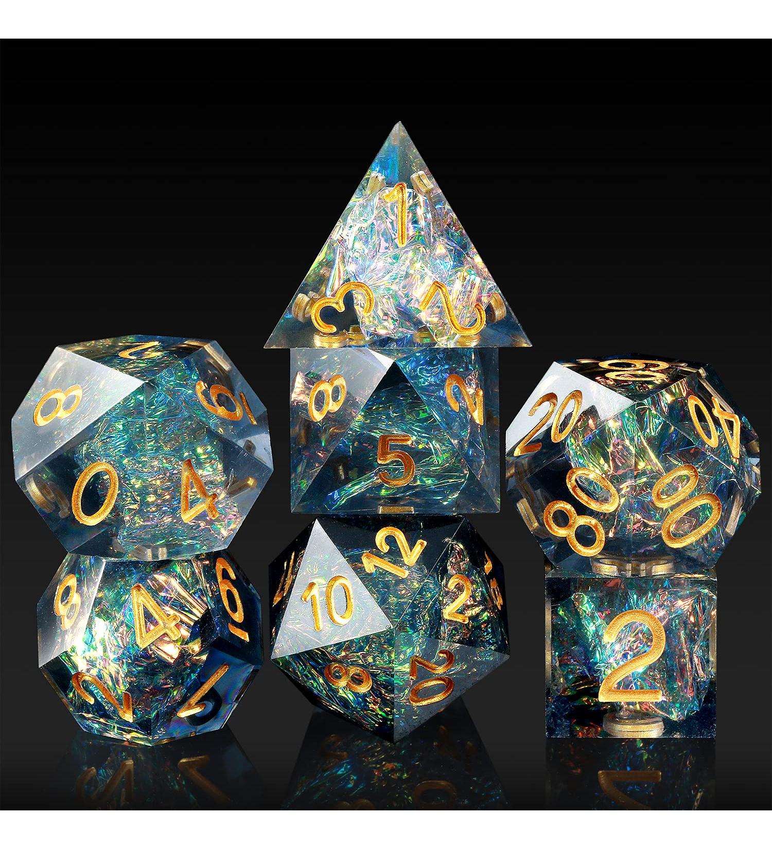 Dungeons and Dragons Dice Set DNDND Handmade Sharp Edge 7 Resin D&D Die with Gift Dice Case for DND Dungeons and Dragon Game (Dark Cyan with Gold Number) - Buy Online on SooperMarket.com