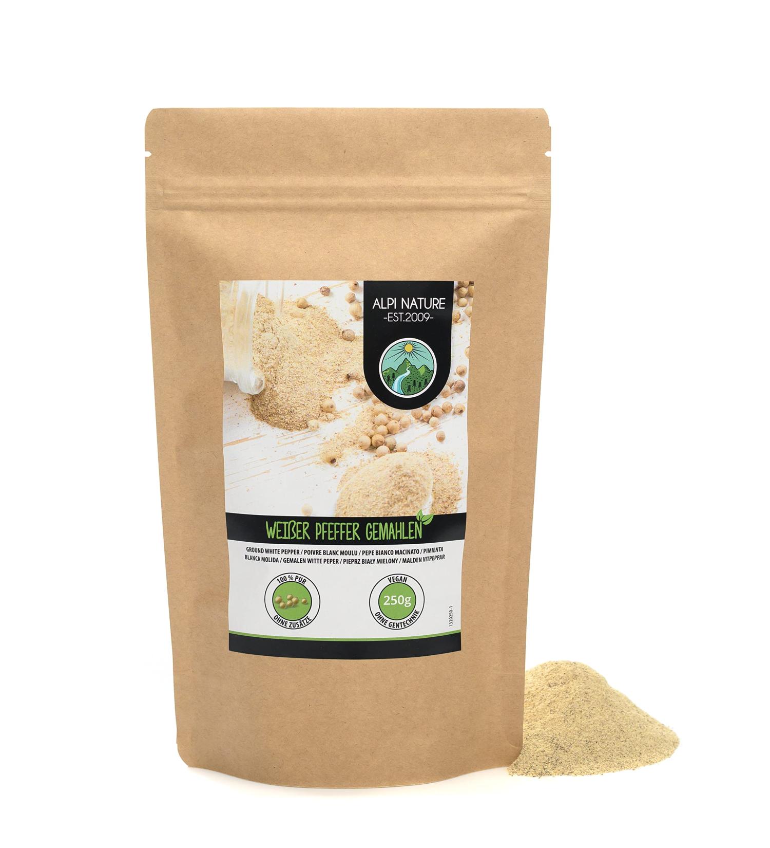 Organic Ground White Pepper Powder (250g/8.8oz) - 100% Natural, Vegan, No Additives - Buy Online on SooperMarket.com