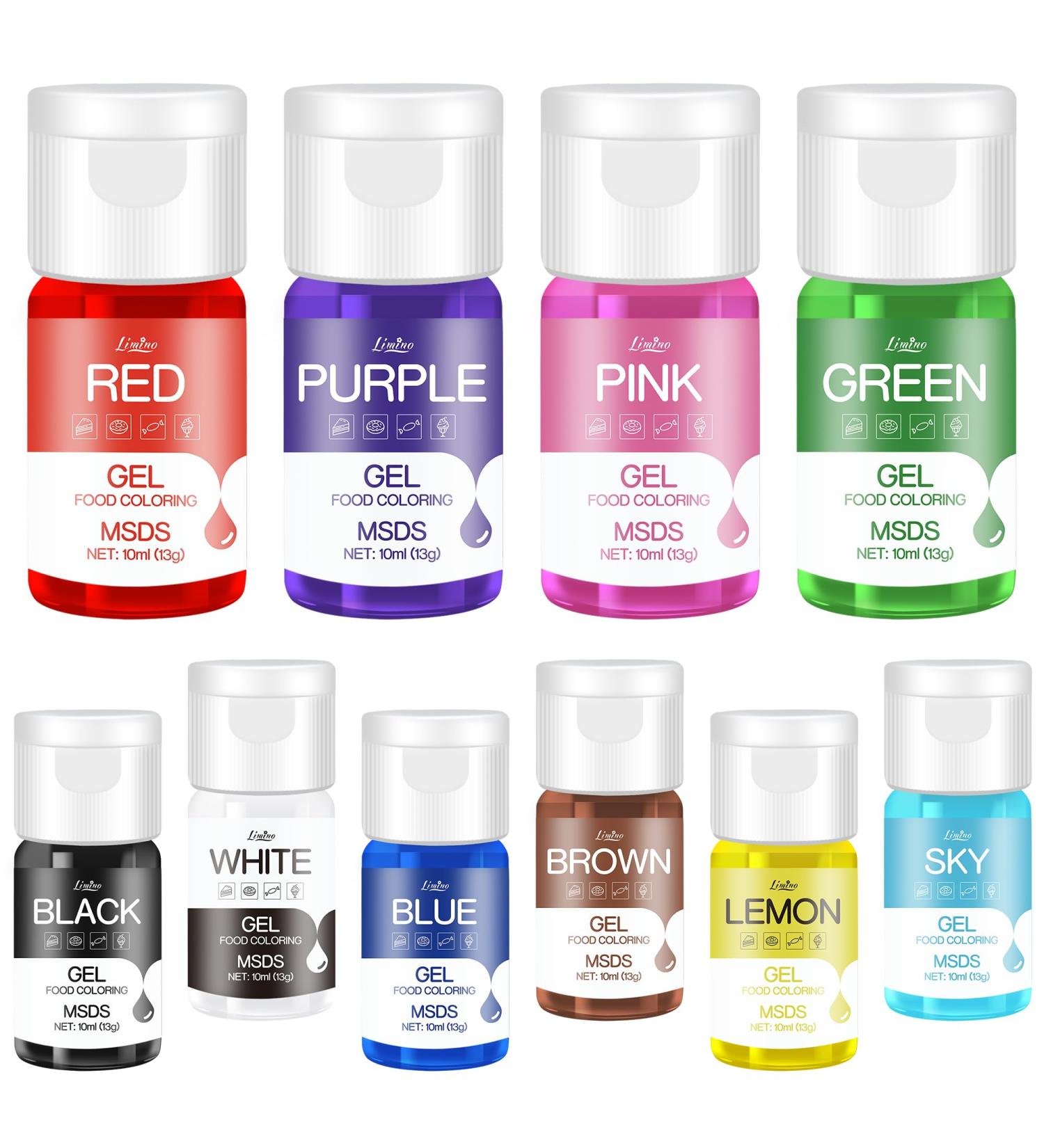 10-Pack Food Color Gel - Sugar-Free Concentrated Colors for Baking Cakes Cookies Macarons & DIY Projects - 10ml Each - Buy Online on SooperMarket.com