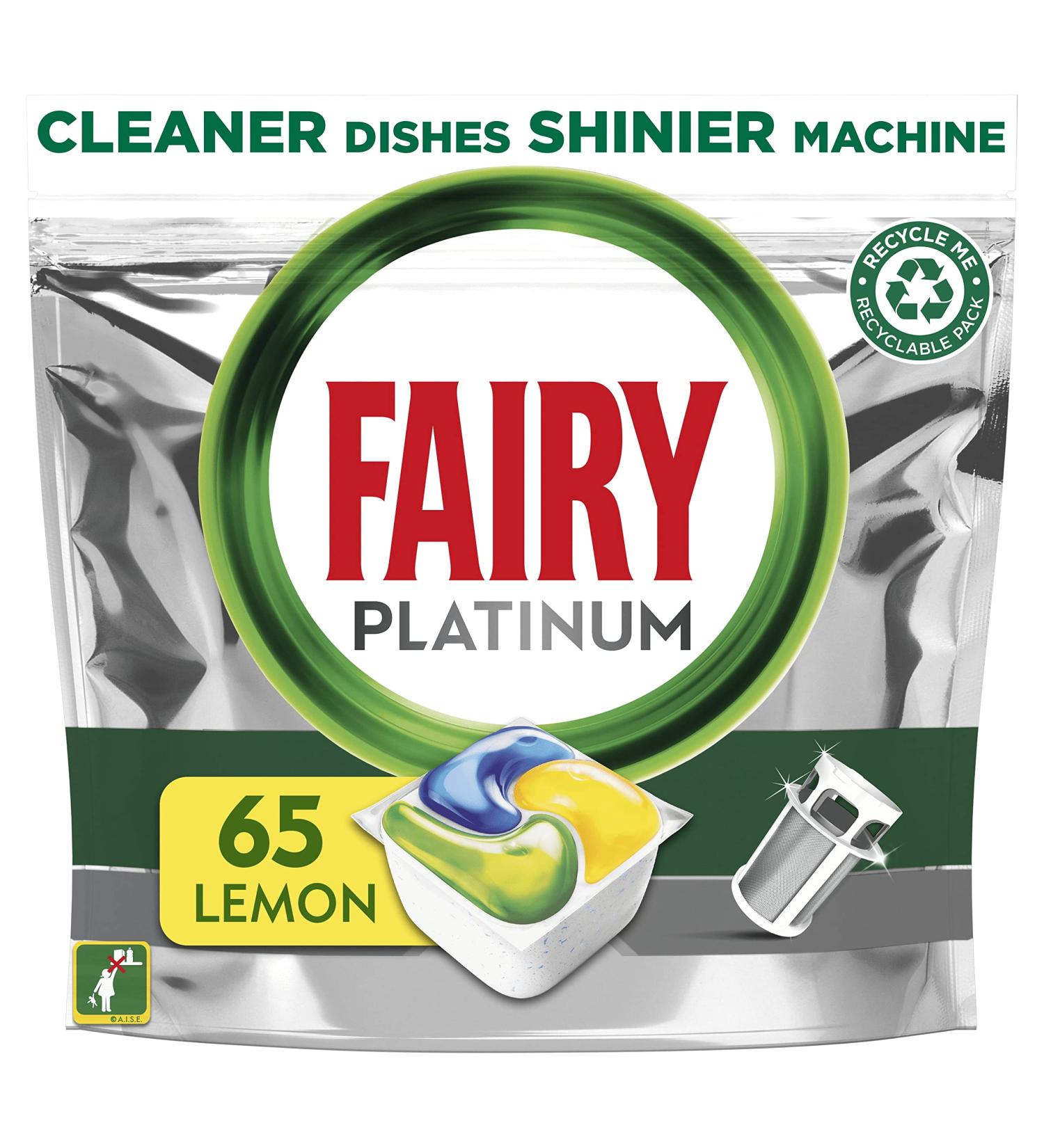 Fairy Platinum Dishwasher Tablets Bulk Lemon 65ct - Powerful Cleaning Formula - Buy Online on SooperMarket.com