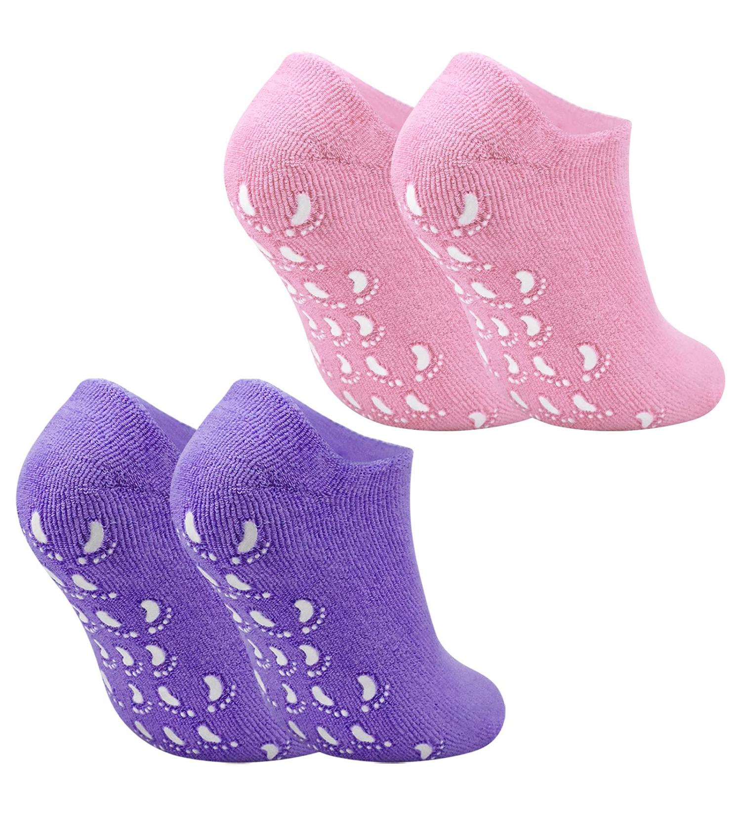 Moisturizing Gel Socks (2 Pairs) with Vitamin & Oil Infusion | Hydrating Moisture Socks for Dry Skin Repair - Purple & Pink - Buy Online on SooperMarket.com