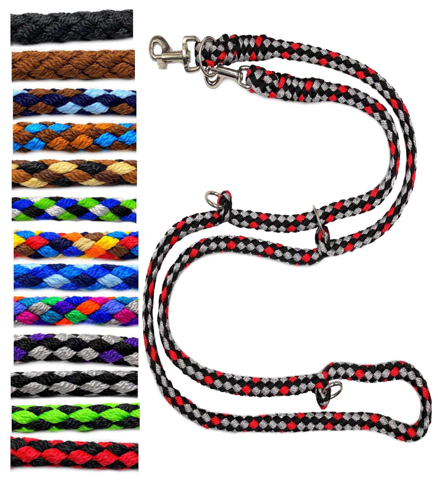 Dog linen large dogs up to 80 kg double linen jumbo 2.40m / 2.80m / 3.50m / 5m adjustable exercise line / guide very stable (2.40m 3-fold adjustable ohio (black-silver-red)) 2.40m 3-fold ohio (Black-silver-red)