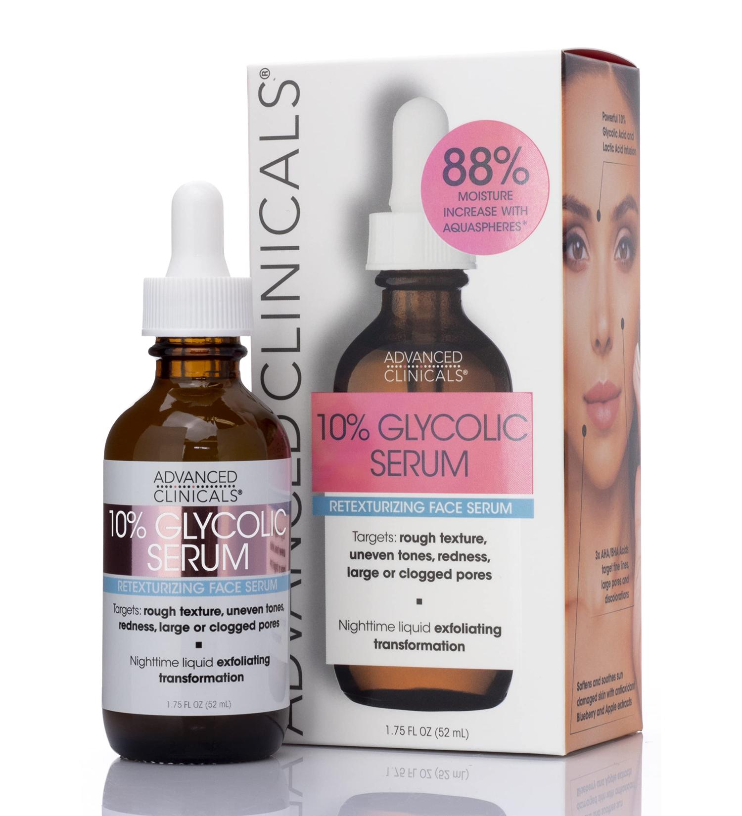 Advanced Clinicals 10% Glycolic Serum - Exfoliating Skin Treatment (1.75 fl oz) - Buy Online on SooperMarket.com