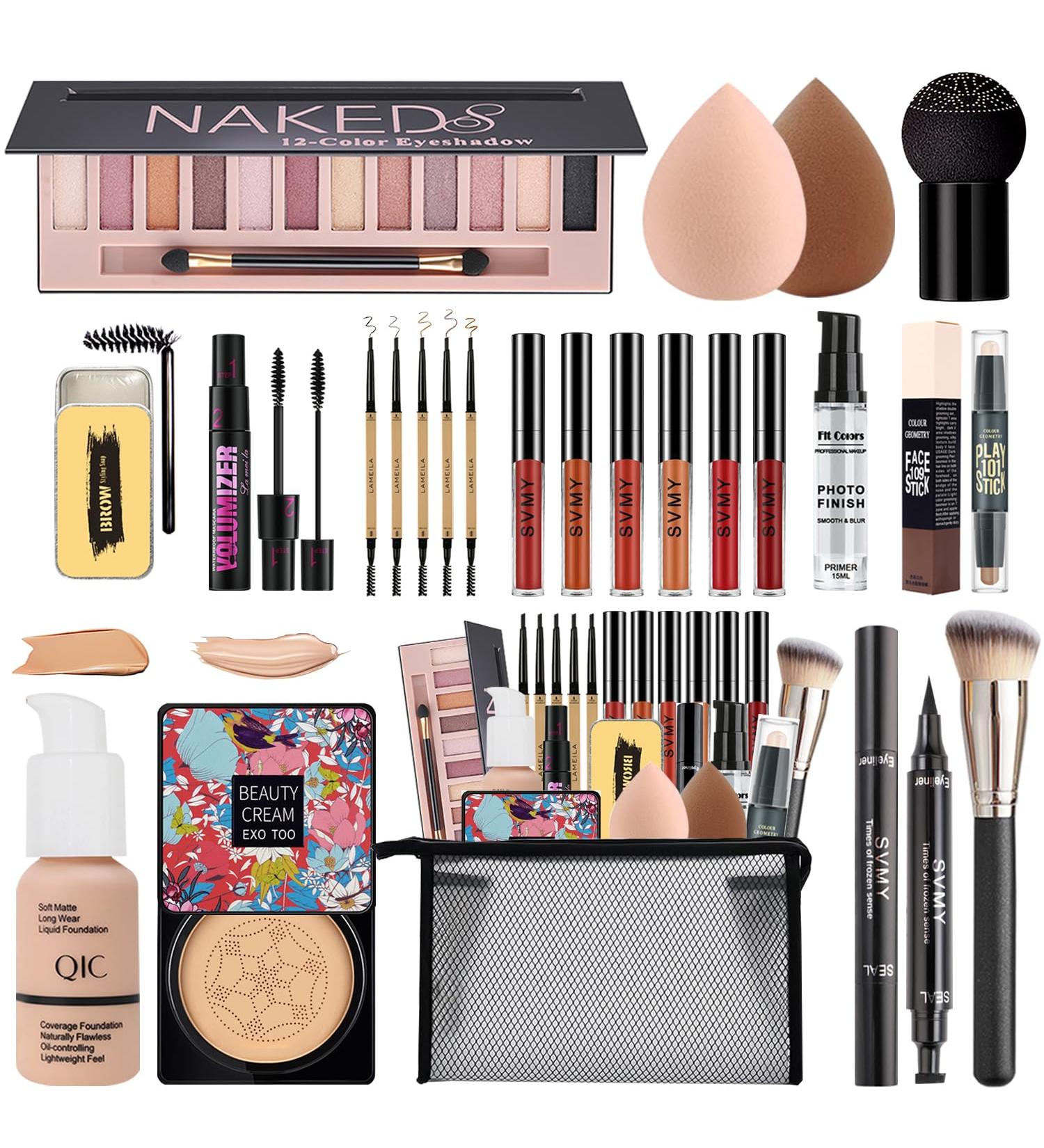 All-in-One Makeup Kit for Women | 12 Colors Eyeshadow Foundation Lipsticks & More - International Shipping - Buy Online on SooperMarket.com