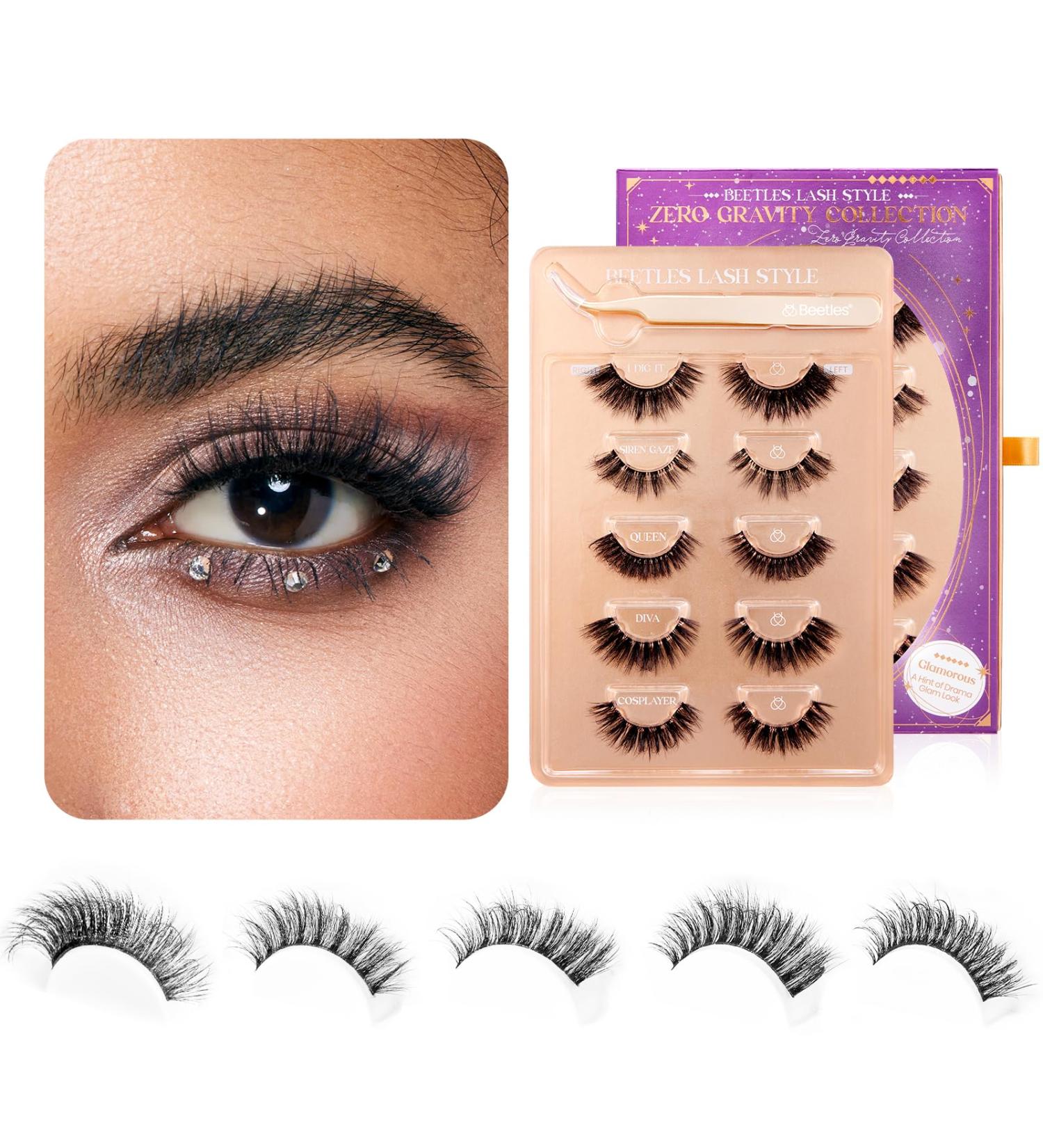 Buy Beetles Easy Lashes Zero Gravity Collection | 5 Pairs Wispy Fluffy Faux Eyelashes & Tweezers - Super Natural 3D Effect for Women - Buy Online on SooperMarket.com