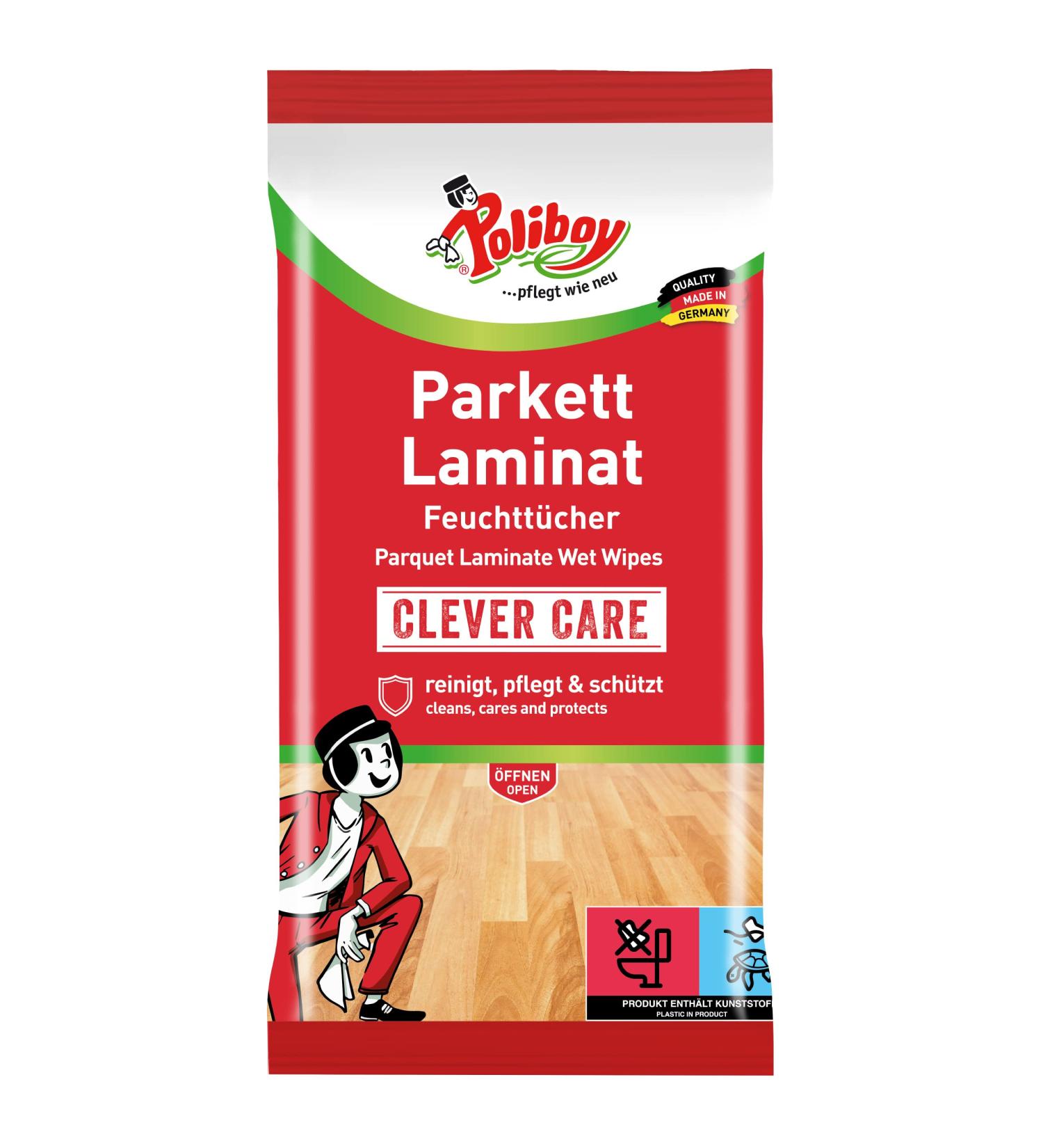 Poliboy Wet Wipes for Parquet & Laminate Floors - Quick Effective Cleaning - 15 Individually Packaged Towels - Made in Germany - Buy Online on SooperMarket.com