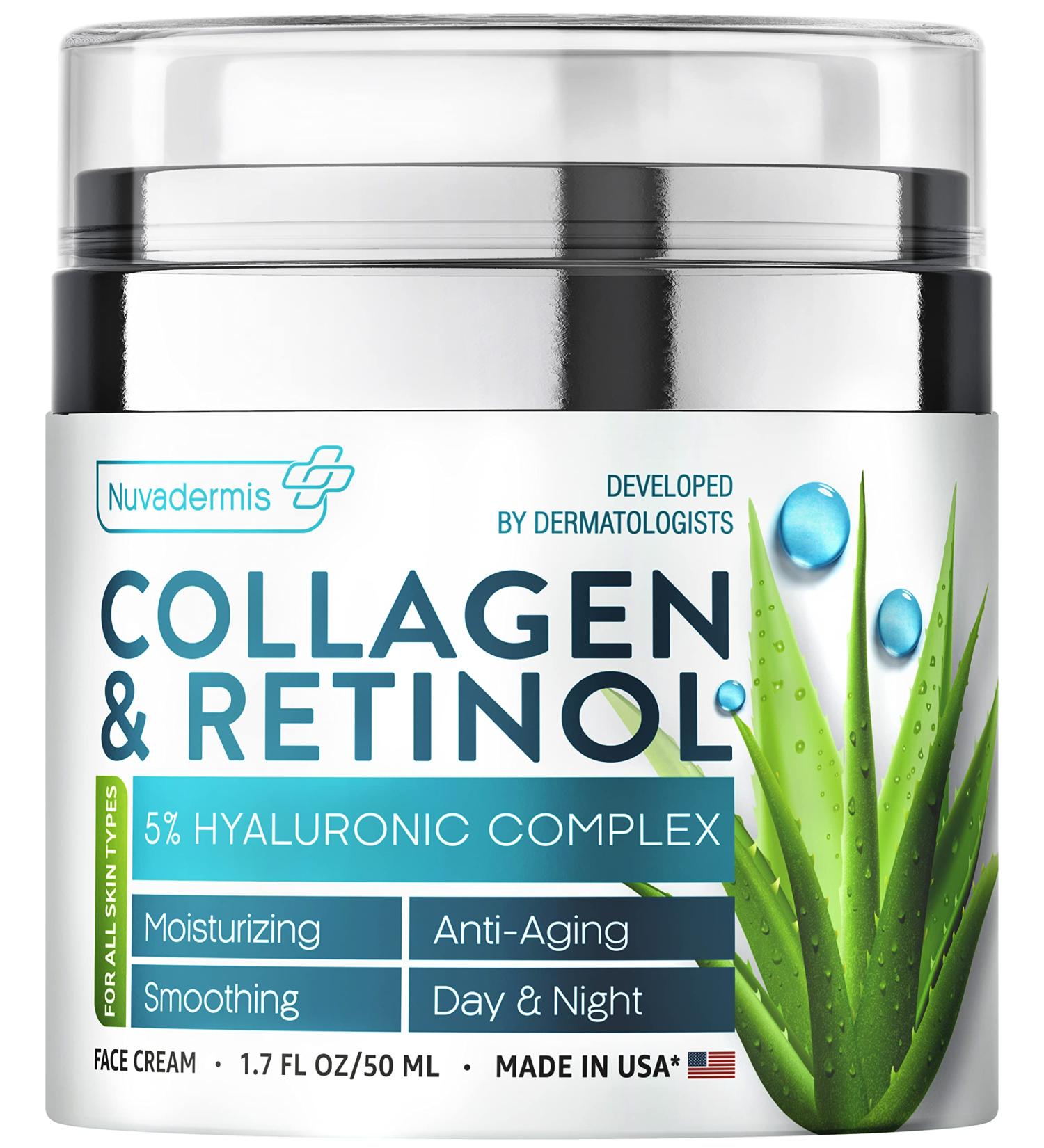 NUVADERMIS Collagen & Retinol Face Moisturizer 1.7 oz - Made in USA - Anti Aging Day & Night Cream for Women & Men - Buy Online on SooperMarket.com