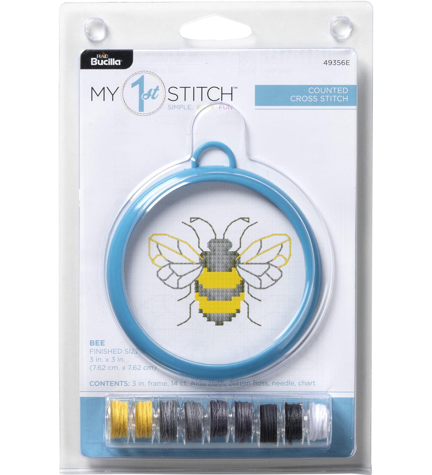 Bucilla, Bee, 3" My 1st Mini Counted Cross Stitch Kit, 3"