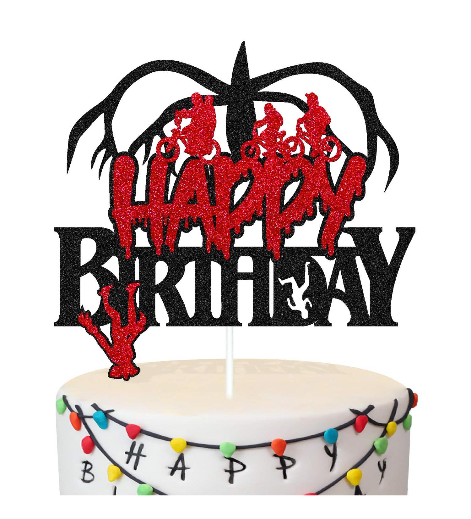 Stranger Birthday Cake Topper for Kids - Black Glitter Cartoon Themed Party Supplies - Buy Online on SooperMarket.com