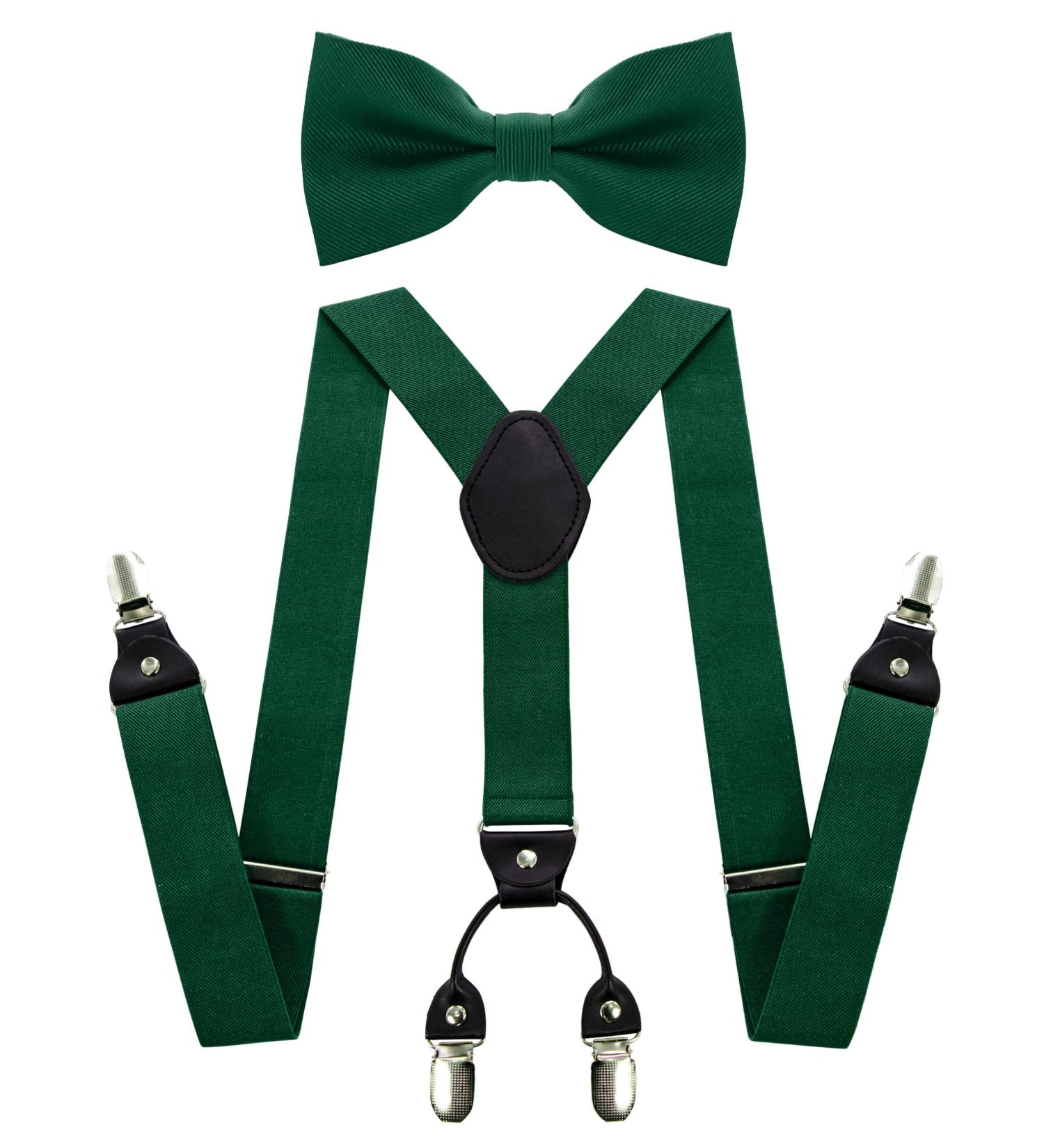 JEMYGINS Mens Suspenders & Bow Tie Set - Dark Green Four Clips & Elastic Back Strap Perfect for Weddings & Formal Events - International Shipping Available - Buy Online on SooperMarket.com
