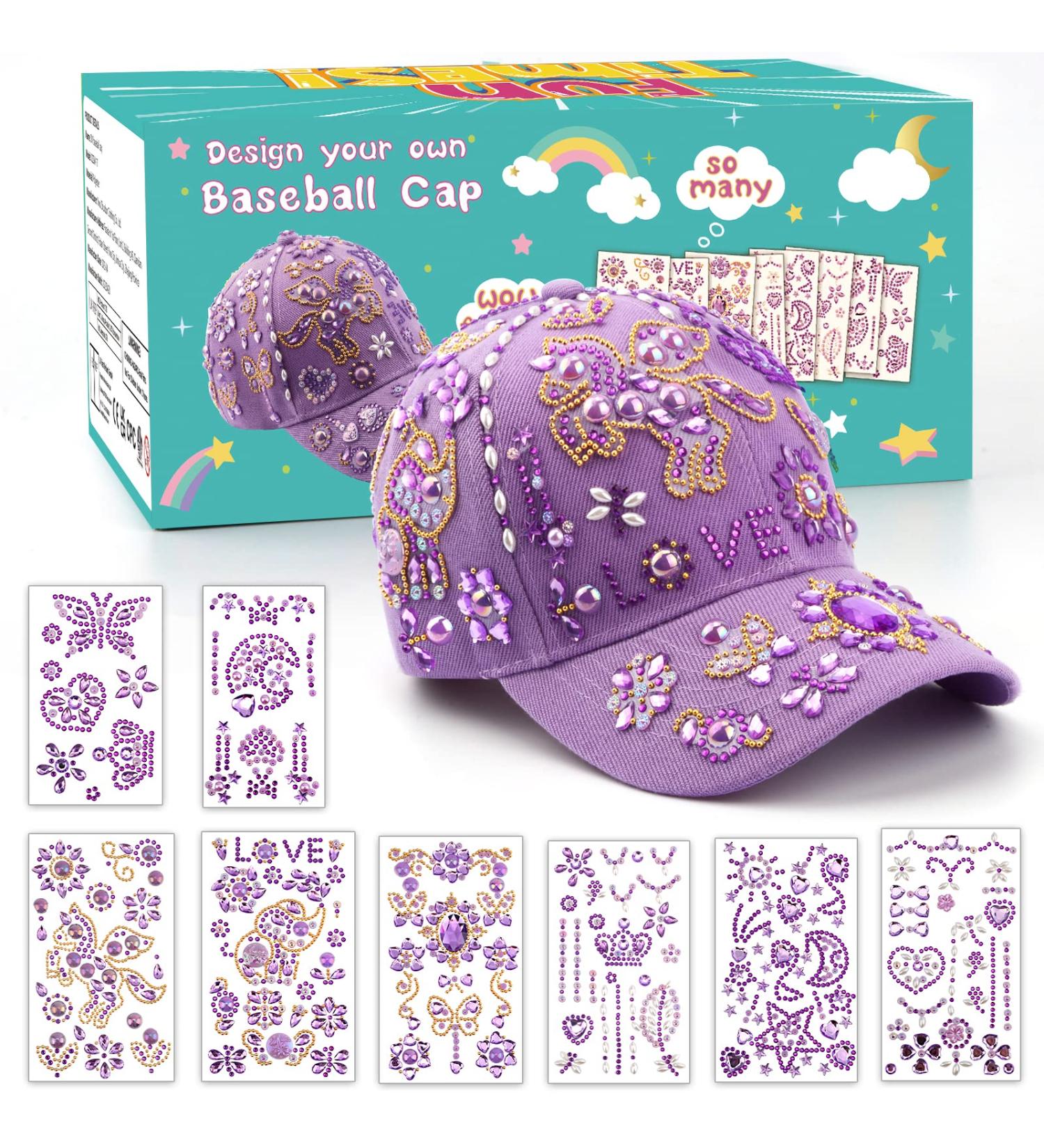 DIY Baseball Cap Kit for Girls Ages 4-10 | Decorate Your Own Cap with Gem Stickers | Perfect Birthday or New Year Gift - Buy Online on SooperMarket.com