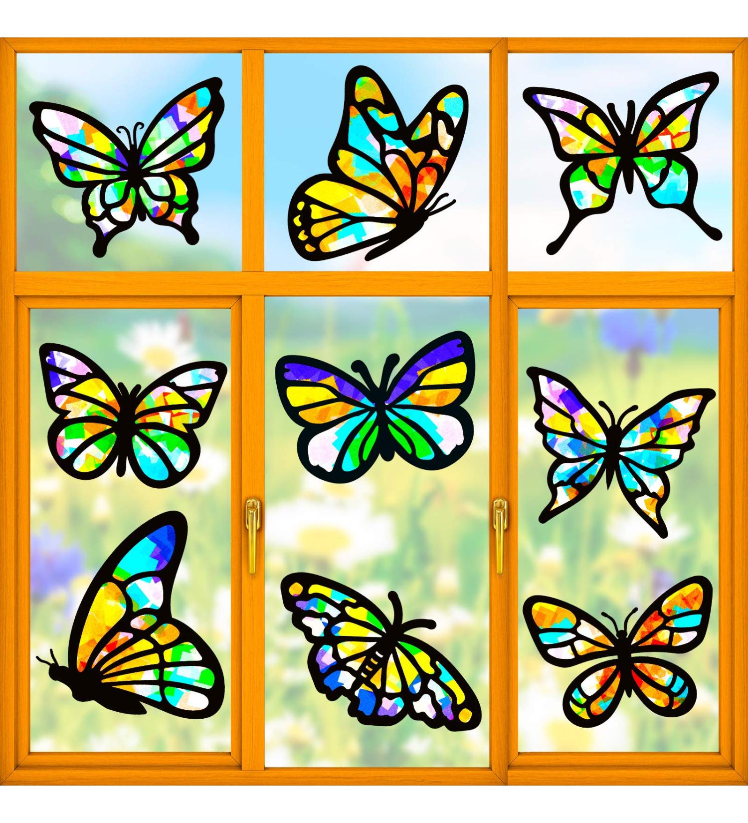 9-Piece Butterfly Suncatcher Craft Kit with 12 Colors Tissue Paper - Kid-Friendly DIY Window Art & Party Favors - Buy Online on SooperMarket.com