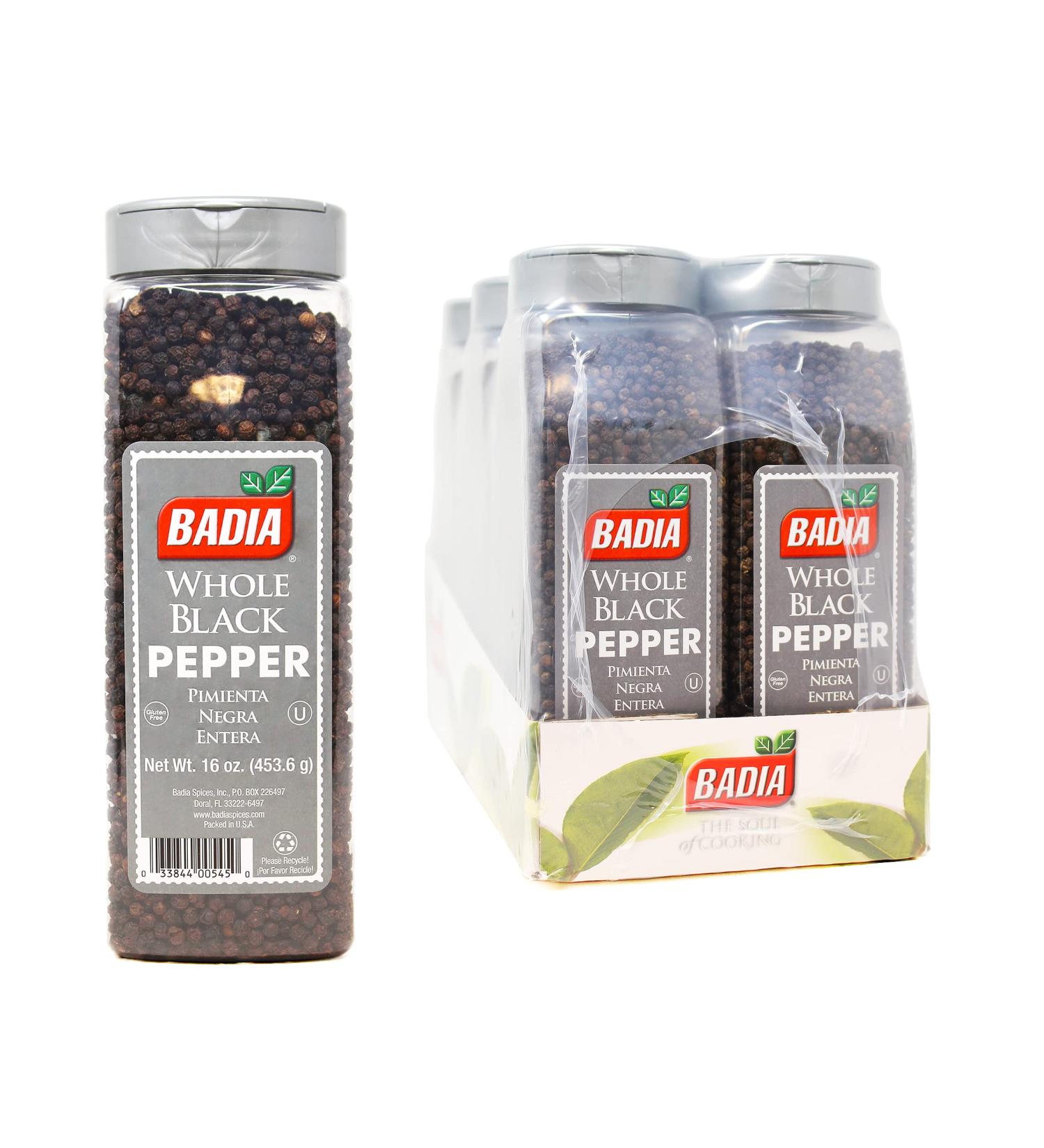 Badia Whole Black Pepper 16 oz - Pack of 6 | Premium Quality Spice - Buy Online on SooperMarket.com