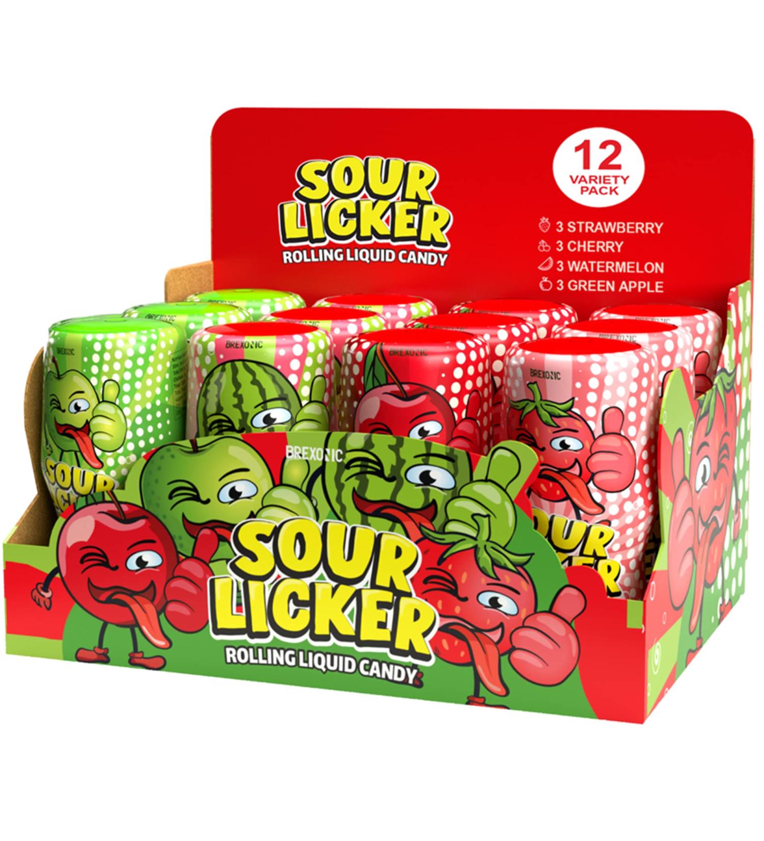 Slime Sour Lickers Candy 12 Pk - Gluten Free, Assorted Flavors - Watermelon, Green Apple, Cherry, Strawberry - Liquid Bulk Treat for Parties, Birthdays, Halloween - 1.35 Oz Each - Buy Online on SooperMarket.com