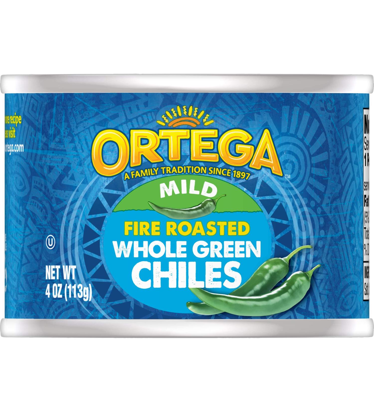 Ortega Whole Green Chiles Mild - 4oz (Pack of 24) | Authentic Flavor | Versatile Ingredient - Buy Online on SooperMarket.com
