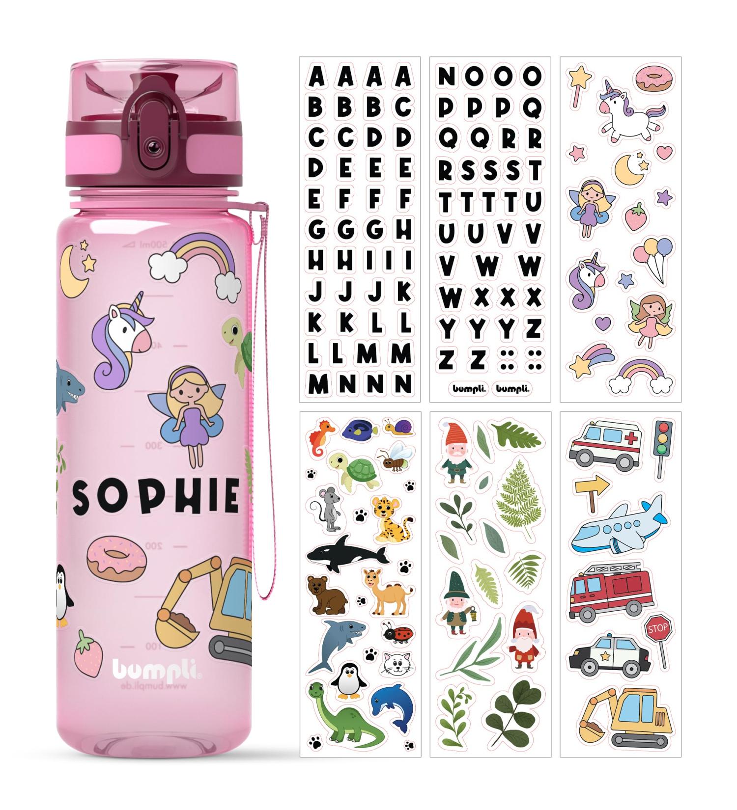Bumpli 500ml Children's Drinking Bottle - BPA-Free Leak-Proof with Fruit Insert & Free Name Ticker - Perfect for School Kindergarten & Sports (Pink) - Buy Online on SooperMarket.com