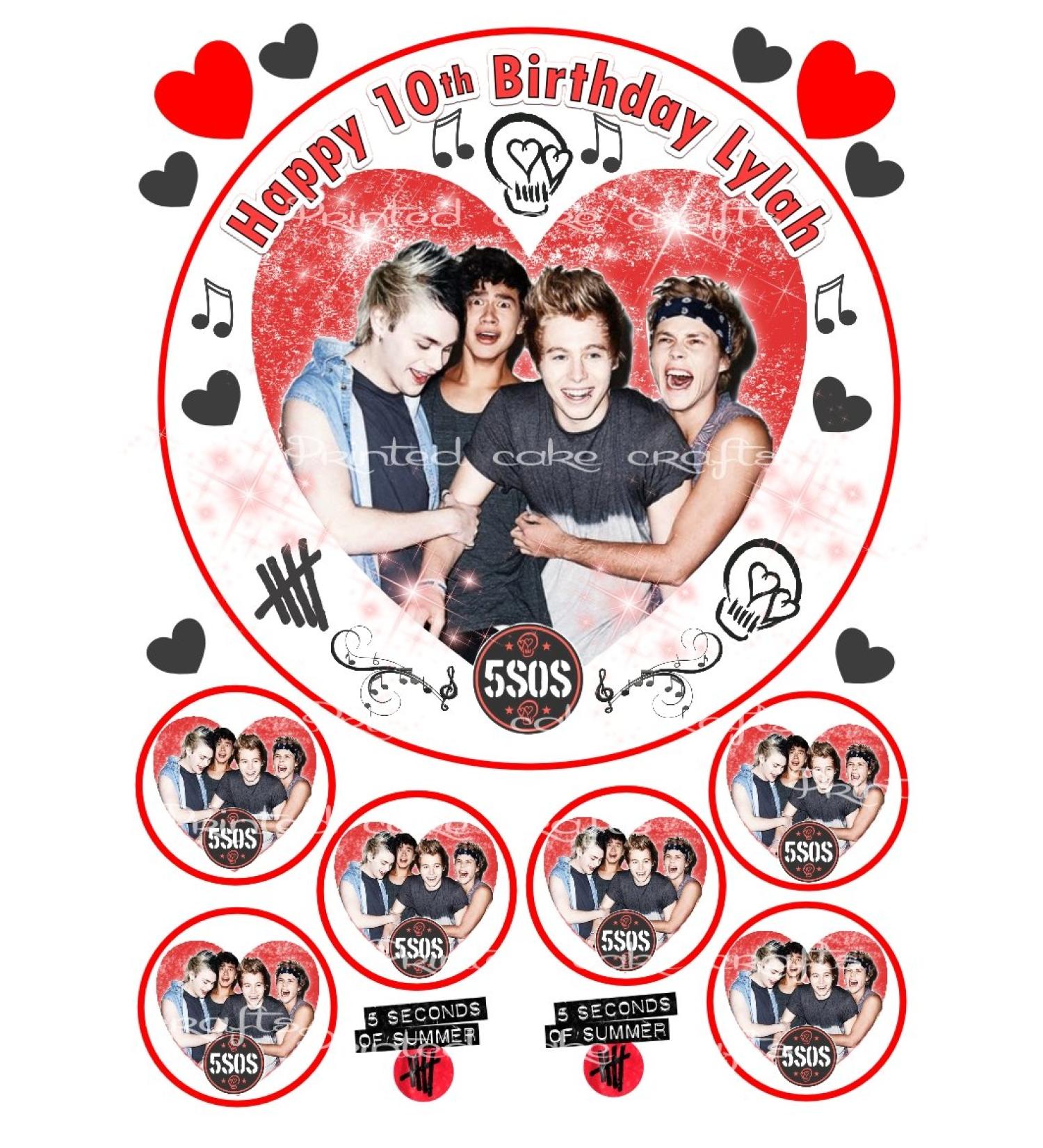 Edible Personalised 5SOS Cake Toppers & EXTRA'S Uncut Icing Sheet
