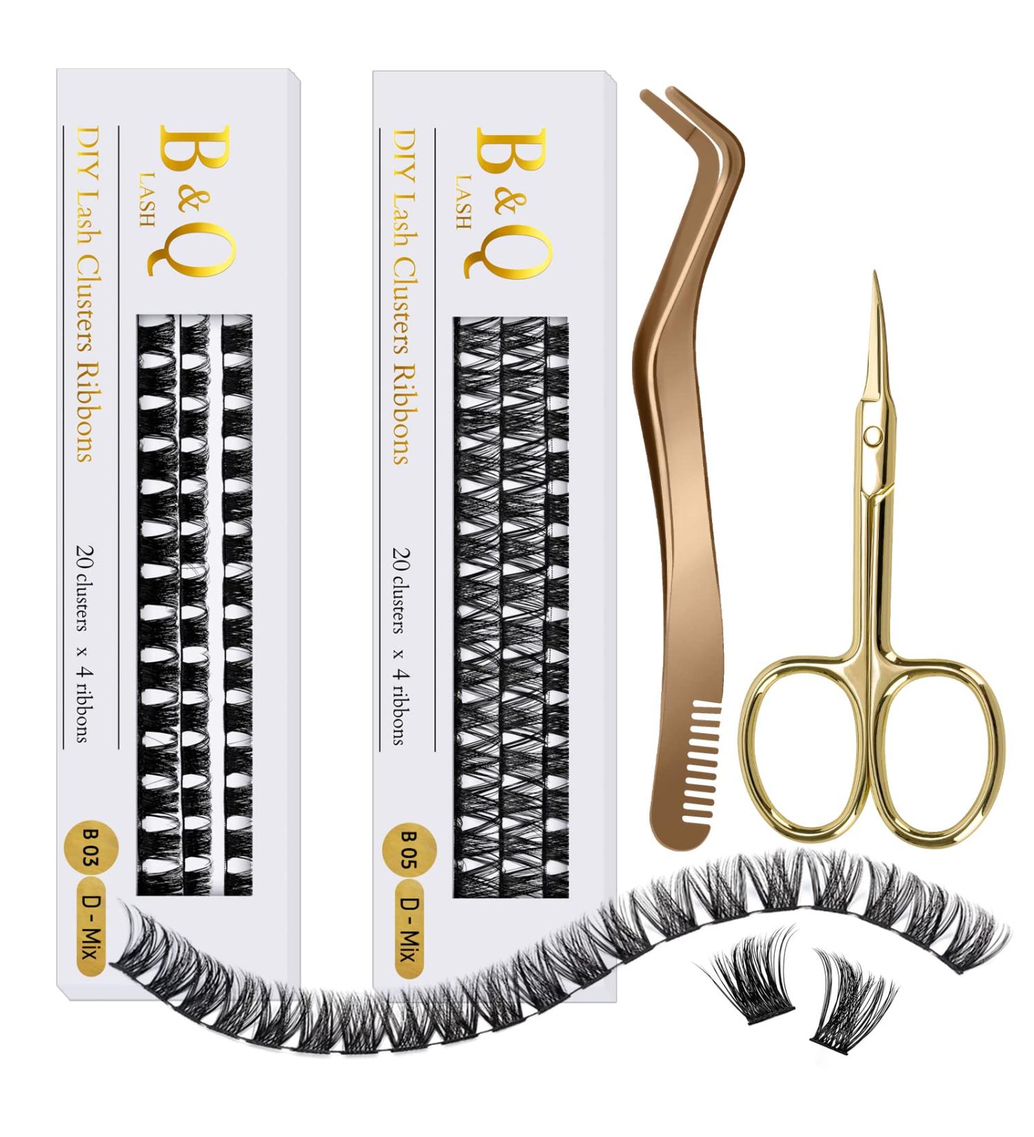 Lash Clusters Ribbon 160 D Curl Individual Lashes DIY Extensions Mega Volume with Applicator Tool & Scissors | B&Q LASH (B03+B05 10-16MIX) - Buy Online on SooperMarket.com