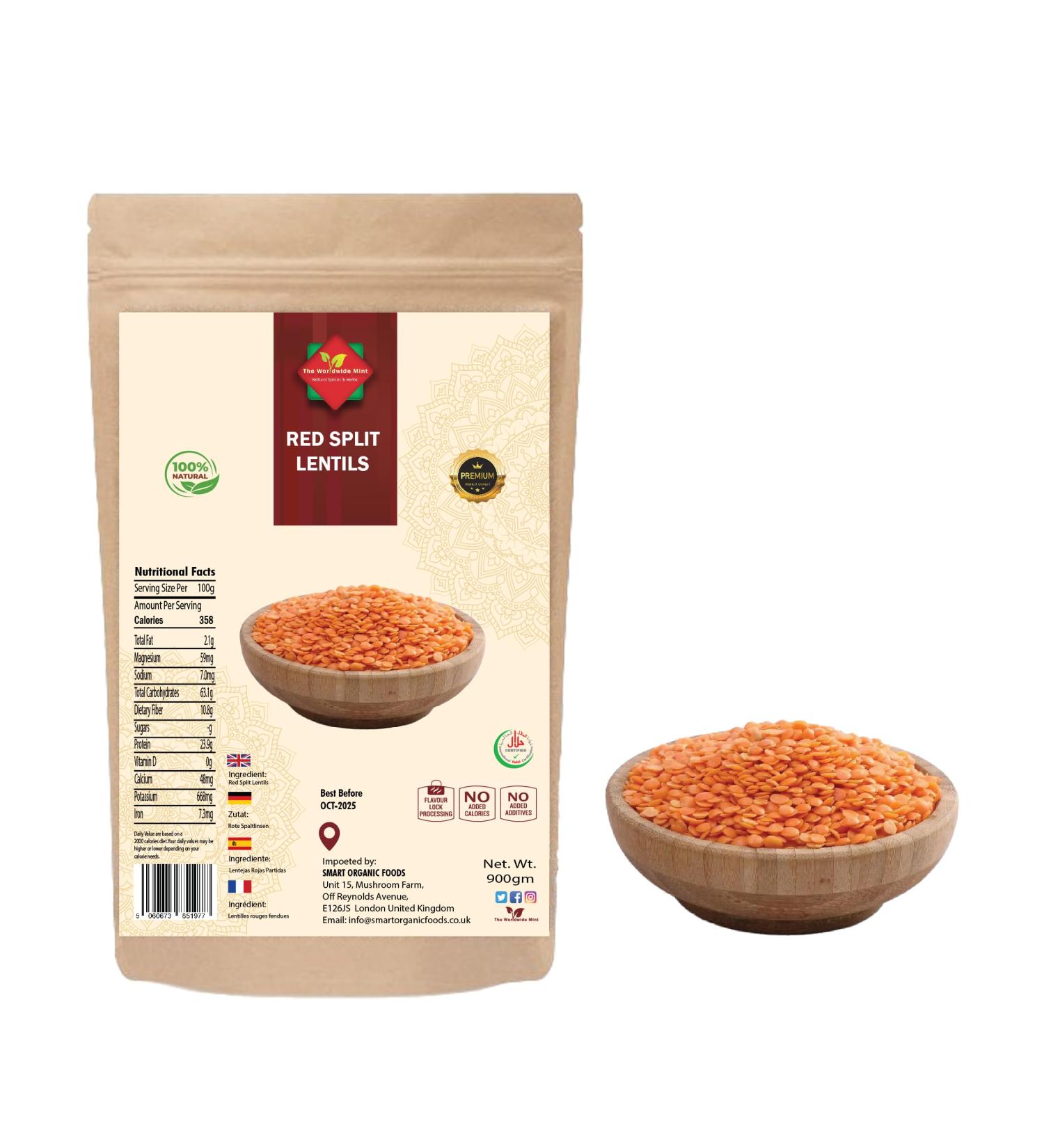 Red Split Lentils (900g) - Massor Dal | High Protein, Non-GMO, Vegan | Easy to Cook | Premium Quality in Reusable Zip Lock Bag - Buy Online on SooperMarket.com