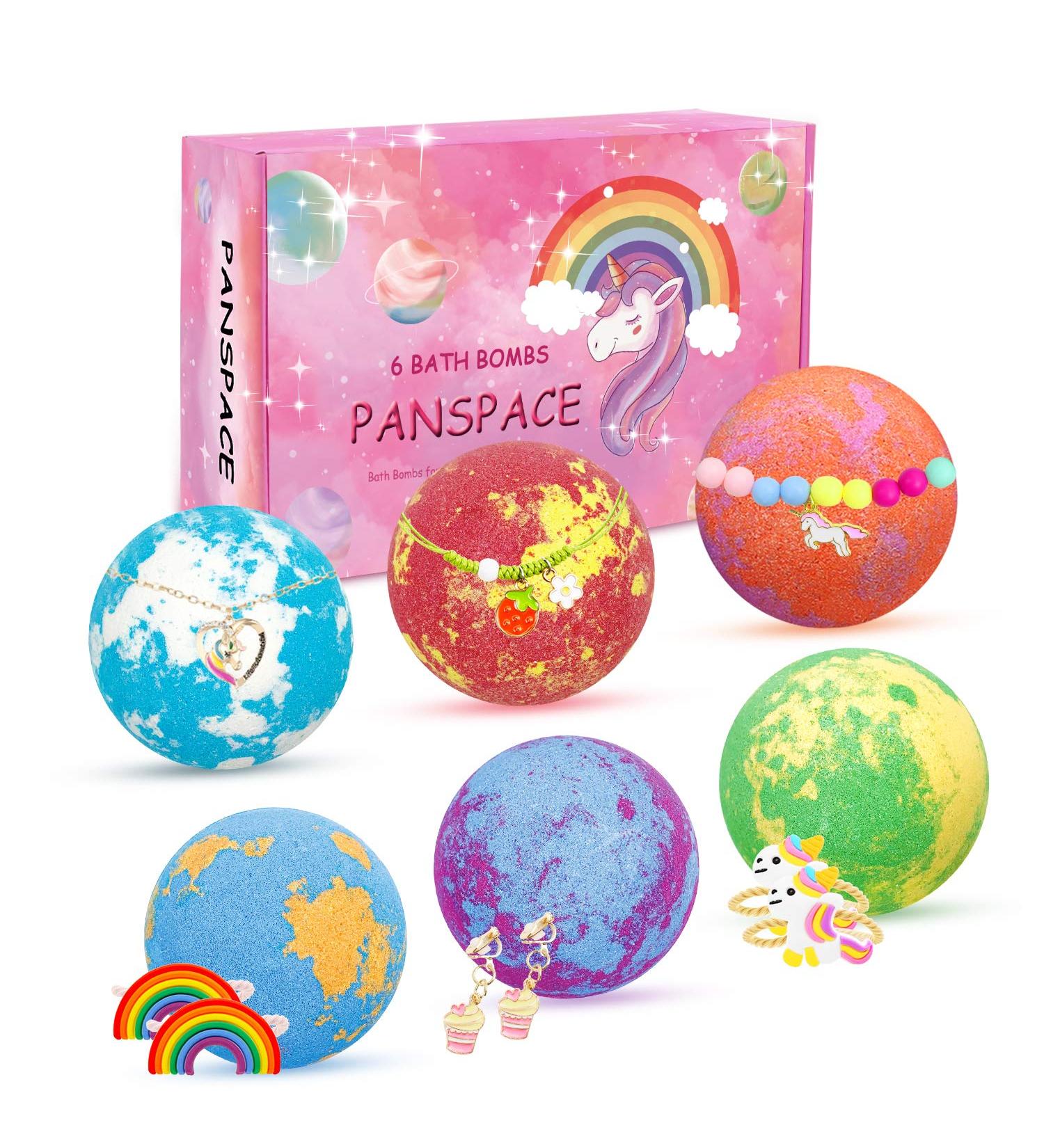Panspace Unicorn Bath Bombs for Girls | 6 Organic Bath Bombs Gift Set with Jewelry Inside | Handmade Bubble Bath Fizz Ball Kit for Kids | Surprise Toys for Girls Birthday & Christmas - Buy Online on SooperMarket.com