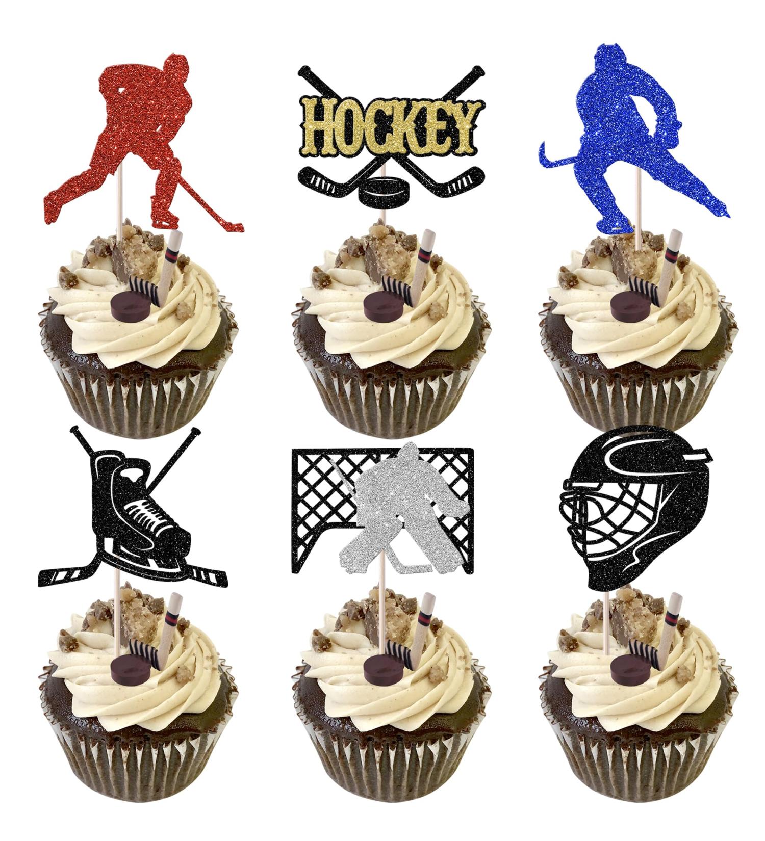 Rsstarxi 24 Pack Hockey Theme Birthday Cupcake Toppers Glitter Ice Hockey Players Cupcake Picks for Ice Hockey Sports Theme Baby Shower Kids Birthday Party Cake Decorations Design 1 Multicolor - Buy Online on SooperMarket.com