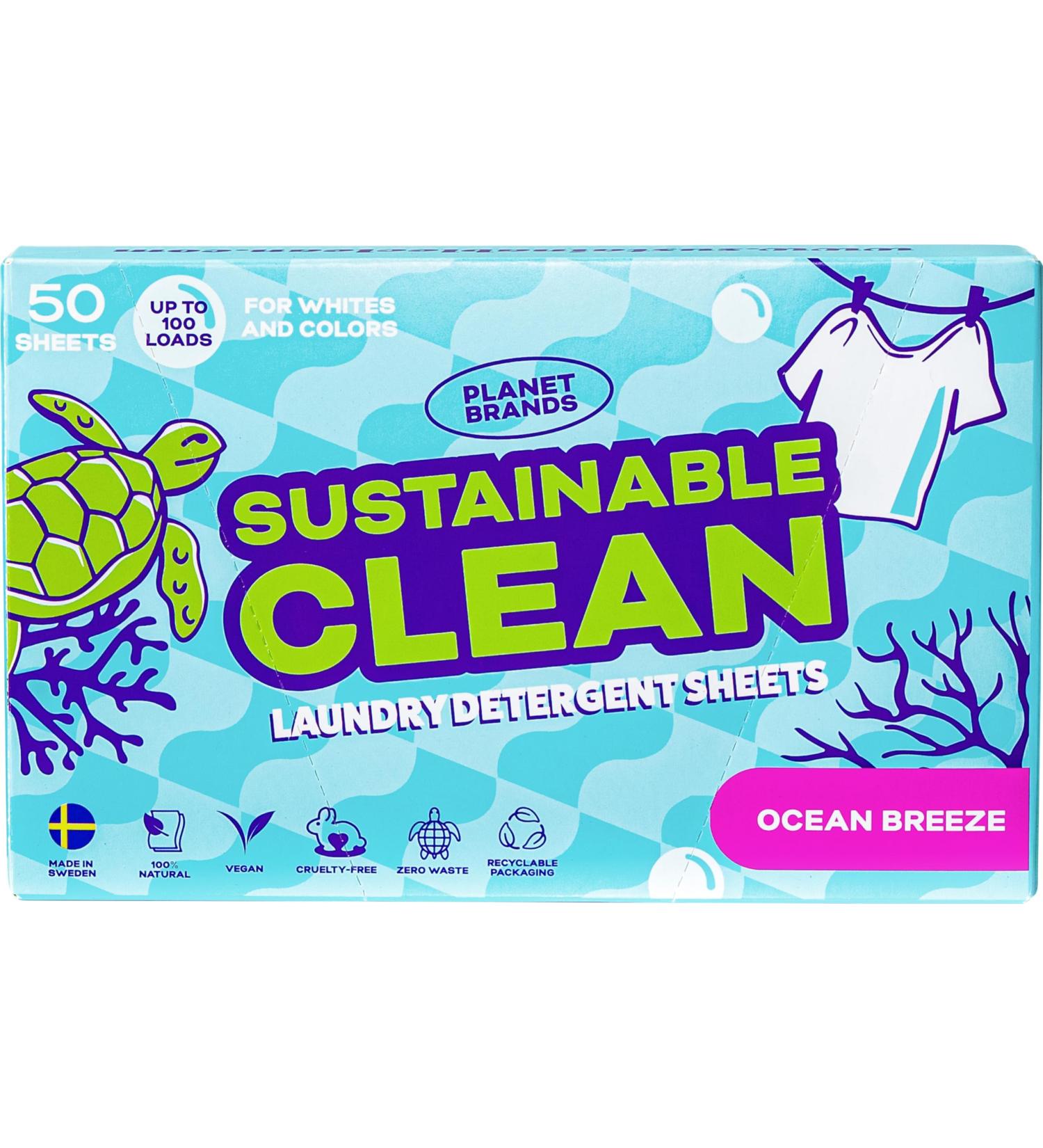 Eco-Friendly Laundry Detergent Sheets - 50 Sheets Up to 100 Loads Liquidless & Sustainable Ocean Breeze - Made in Sweden - Buy Online on SooperMarket.com