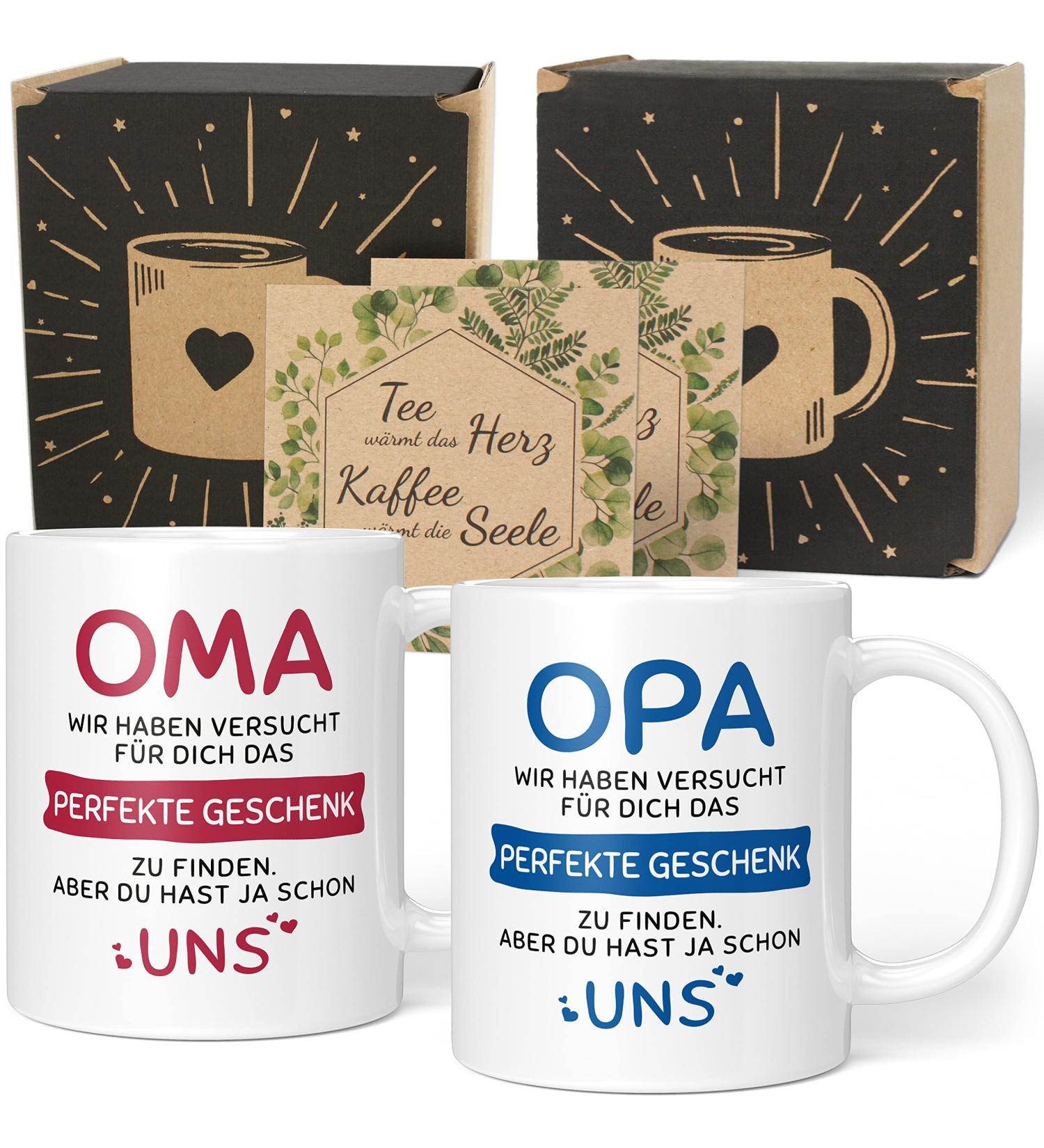 Gift Set for Grandma & Grandpa - Christmas Gift Idea - Ceramic Cups with Sweet Sayings - Perfect Grandson Gift (330ml) - 2 Set in Red & Blue - Buy Online on SooperMarket.com