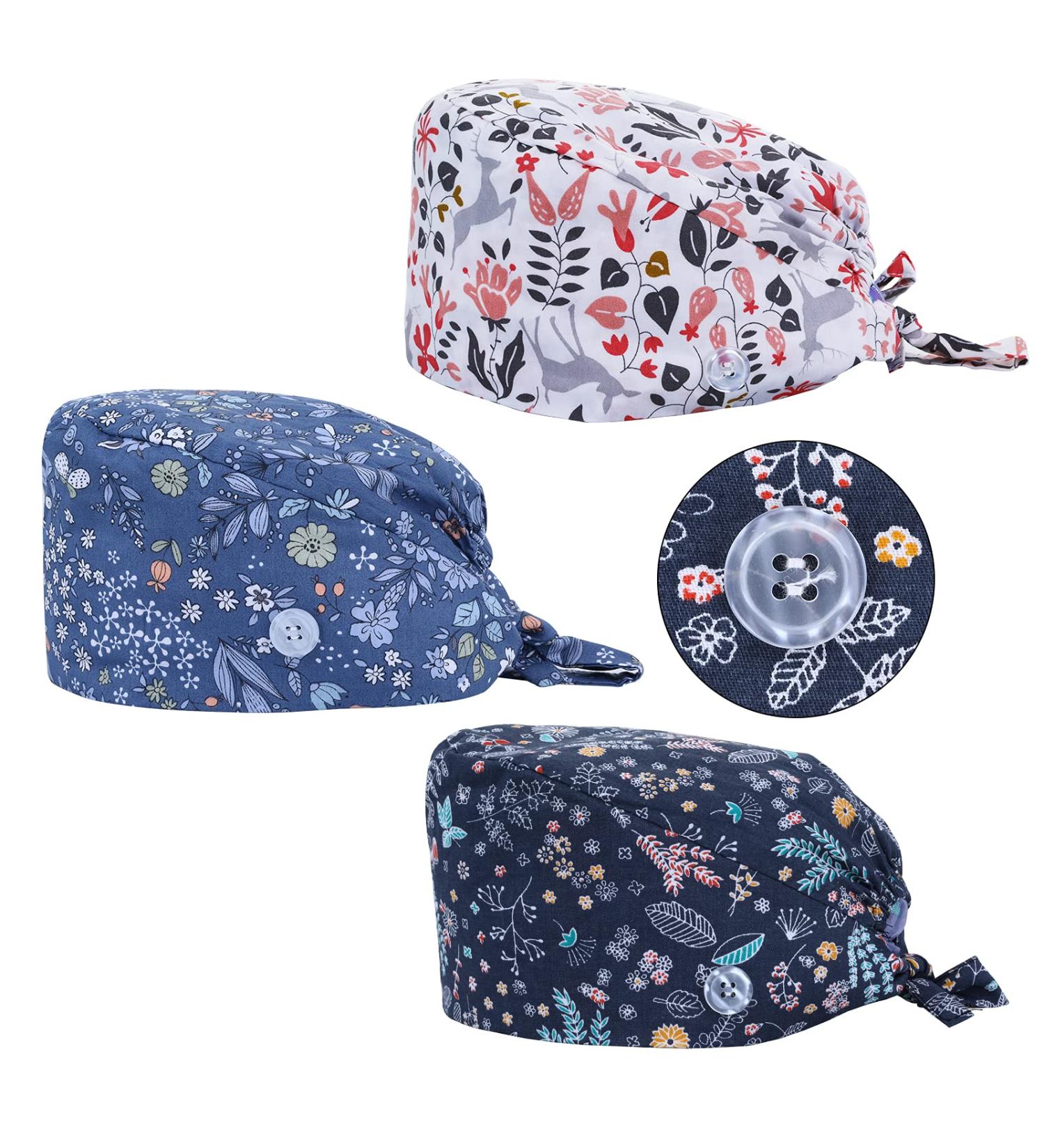 ASTER Scrub Cap Set with Buttons | Adjustable Sweatband Working Caps for Women | Ponytail Pouch Hats | Hair Covers | Ribbon Tie Back Hats for Men | Shower Caps - Buy Online on SooperMarket.com