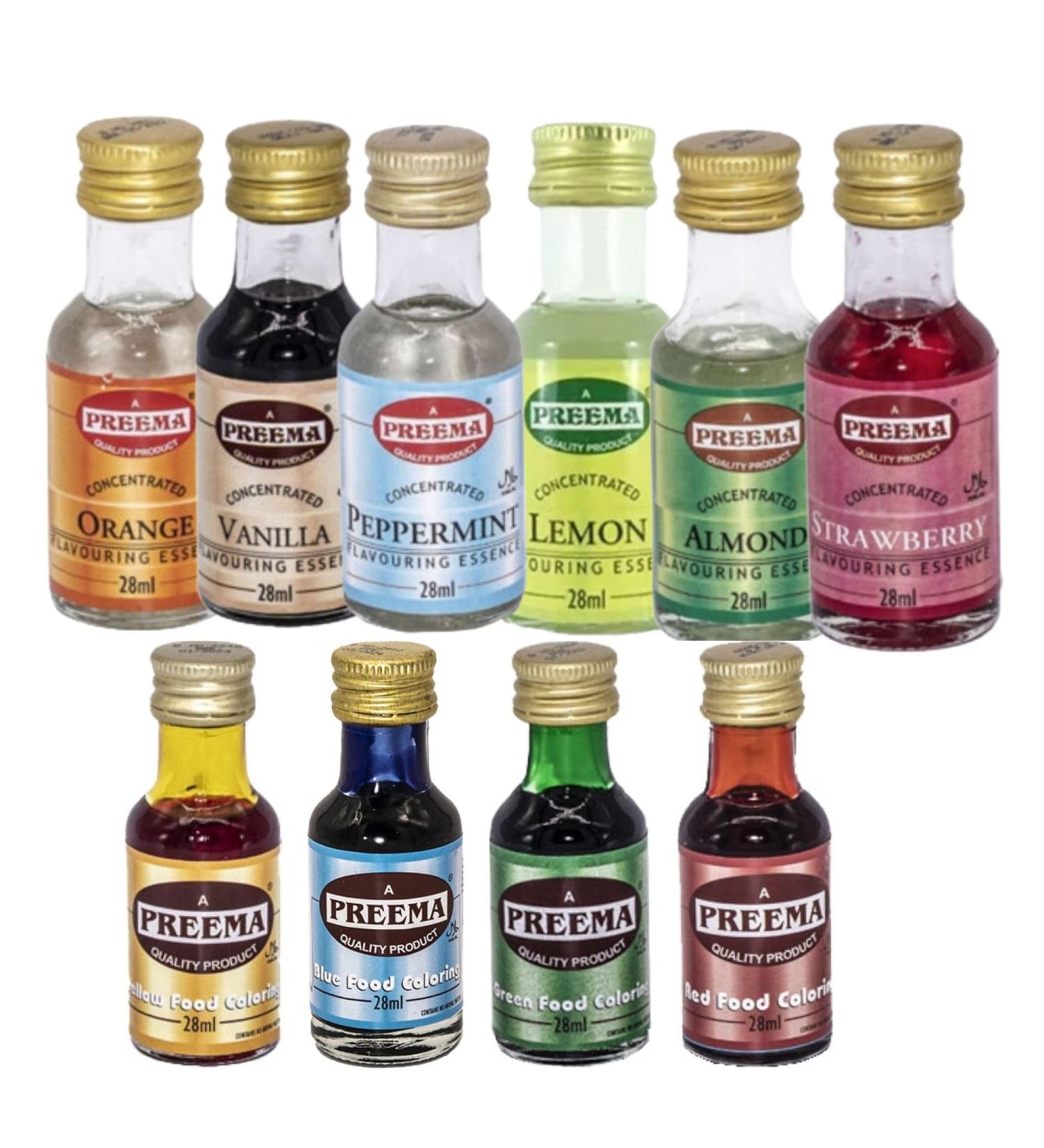 Food Flavouring Essence and Food Colour Bundle Containing 6 Preema Food Flavours/Essences and 4 Food Colours (Peppermint Almond Vanilla and More) - Buy Online on SooperMarket.com