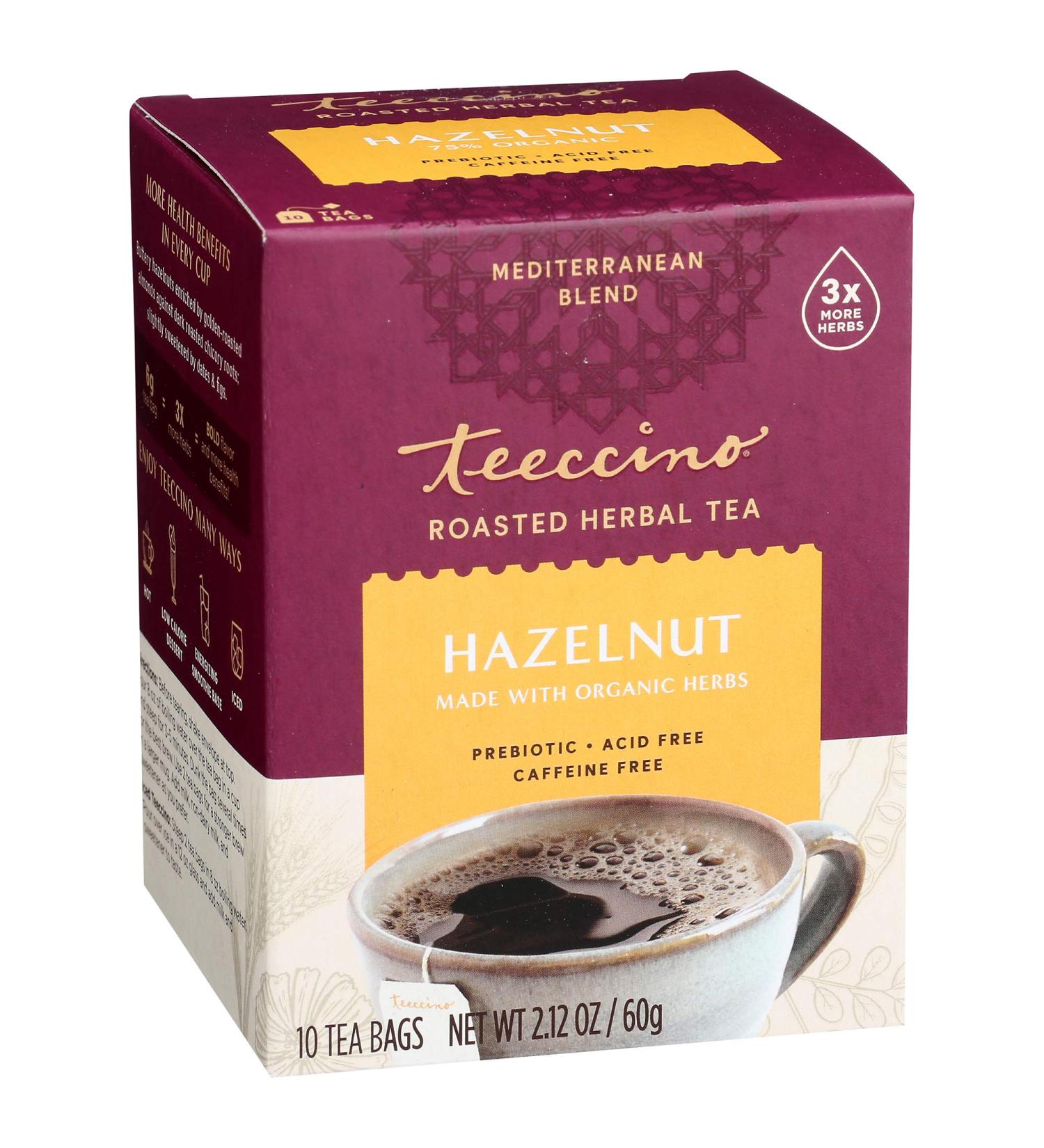 Teeccino Roasted Herbal Tea - Medium Roast Hazelnut, Caffeine Free, 10 Tea Bags (2.12 oz) - Buy Online on SooperMarket.com