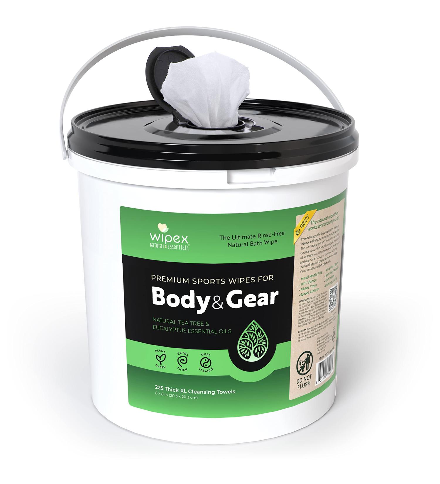 Wipex No Rinse Body Wipes for Adults | 225 Large Body Camping Wipes | Tea Tree & Eucalyptus Essential Oil | Gym, Yoga, Wrestling, Team Sports | After Workout Bathing & Athlete Body Wipes - Buy Online on SooperMarket.com