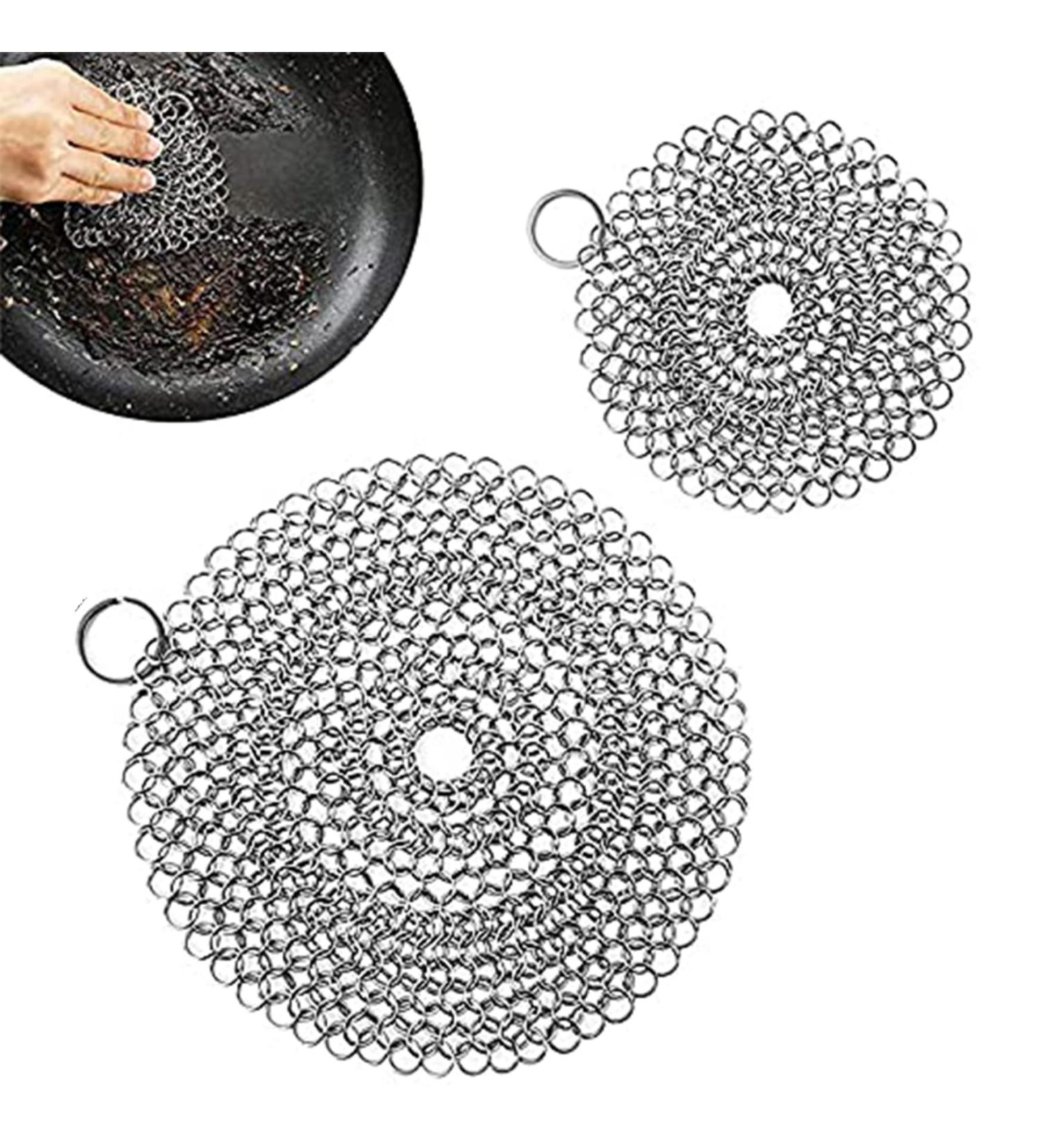 2 Packs Stainless Steel Scrubber 4" and 6" Chainmail Scrubber for Cast Iron Pans Round Reusable Cast Iron Cleaner for Oven Wok Cleaning Cast Iron Scrubber - Buy Online on SooperMarket.com