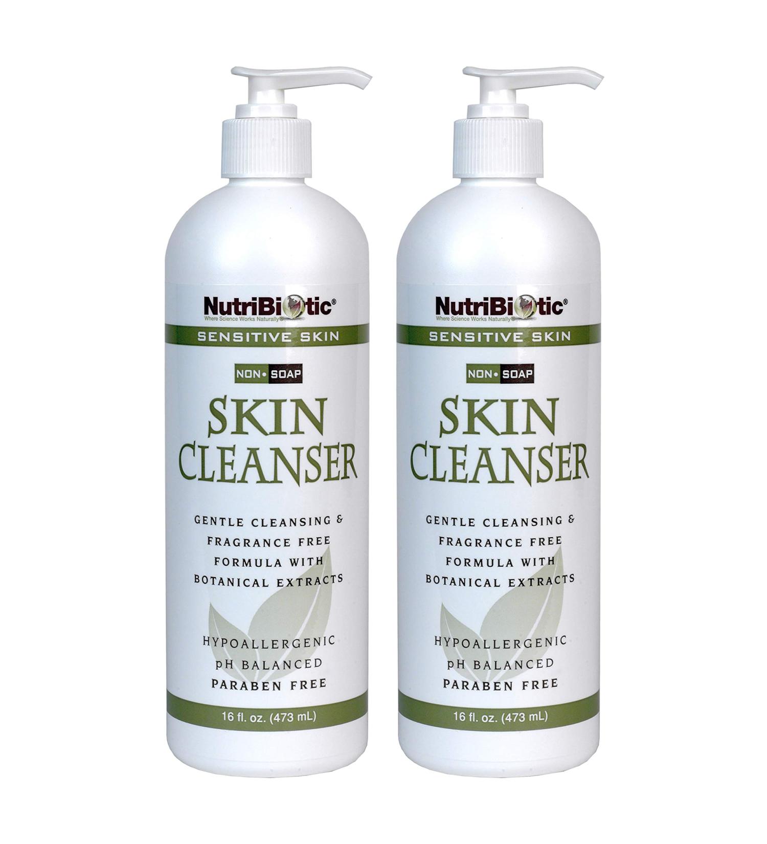 NutriBiotic Sensitive Skin Non-Soap Skin Cleanser 16 Oz Twin Pack with GSE (Citricidal) | pH Balanced Hypoallergenic & Biodegradable | Free of Parabens Sulfates Dyes Colorings & Fragrance