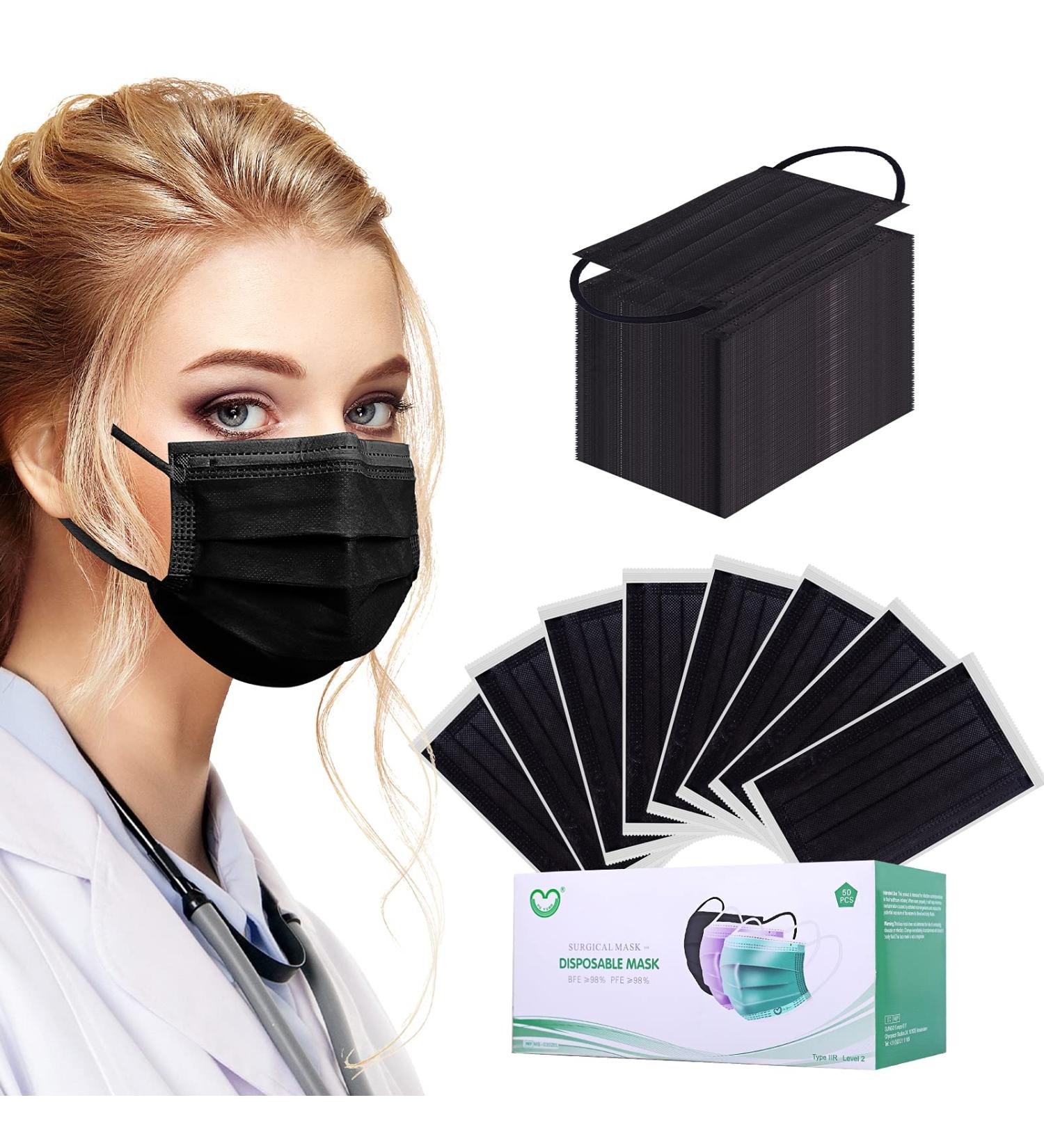 Adult 4-Ply Disposable Soft Face Mask - Breathable Safety Black Mask - Buy Online on SooperMarket.com