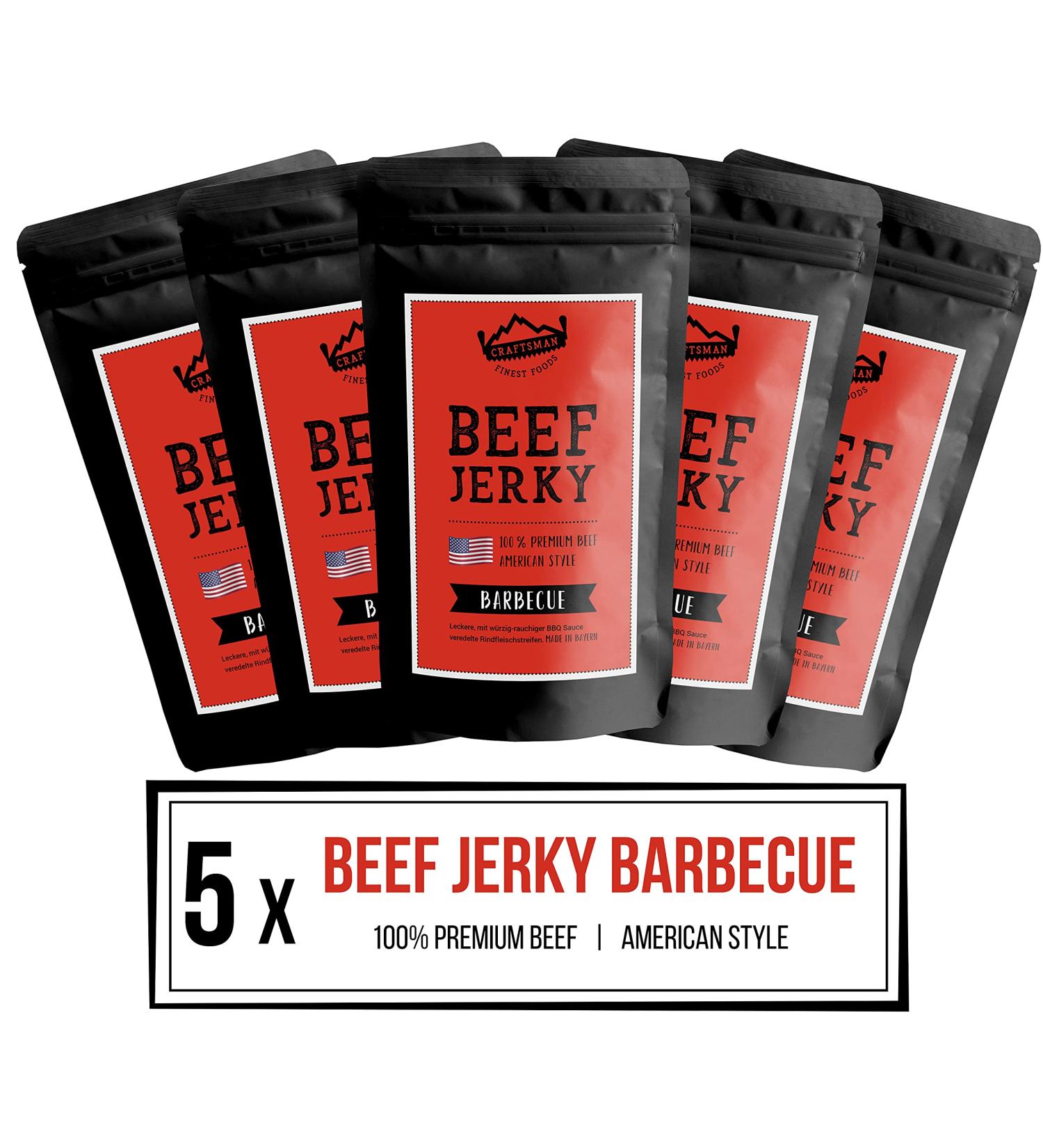 Craftsman Beef Jerky Barbecue 250g - Premium 100% Beef Snack from Bavaria Germany | American Style BBQ Meat Set | Delicious Dry Meat for Outdoors and Snacks - Buy Online on SooperMarket.com