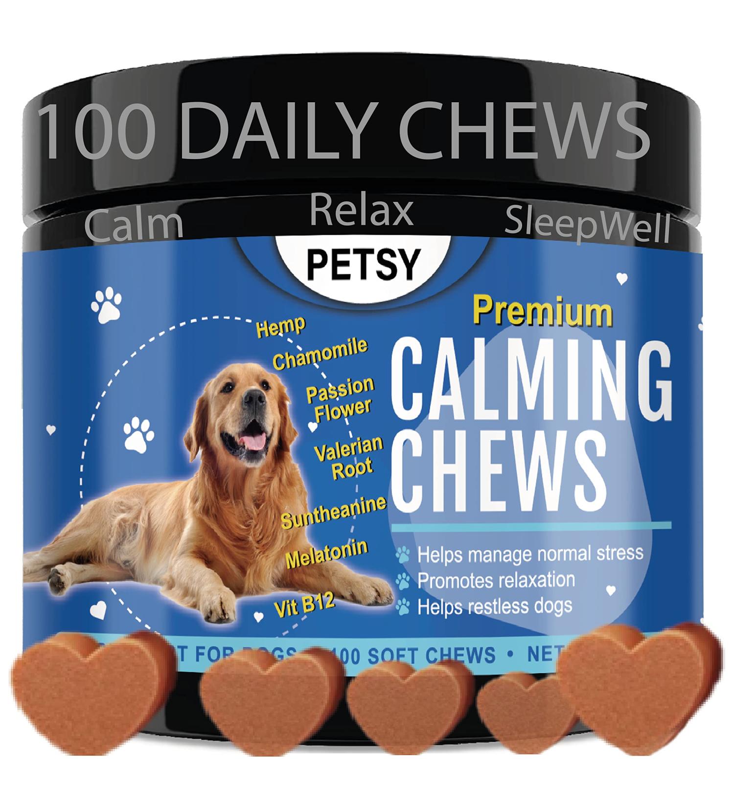 Organic Calming Dog Treats with Chamomile, Hemp Seed, Valerian, Passion Flower, Suntheanine & Melatonin - Duck Flavored Soft Chews (1 Tub) - Buy Online on SooperMarket.com