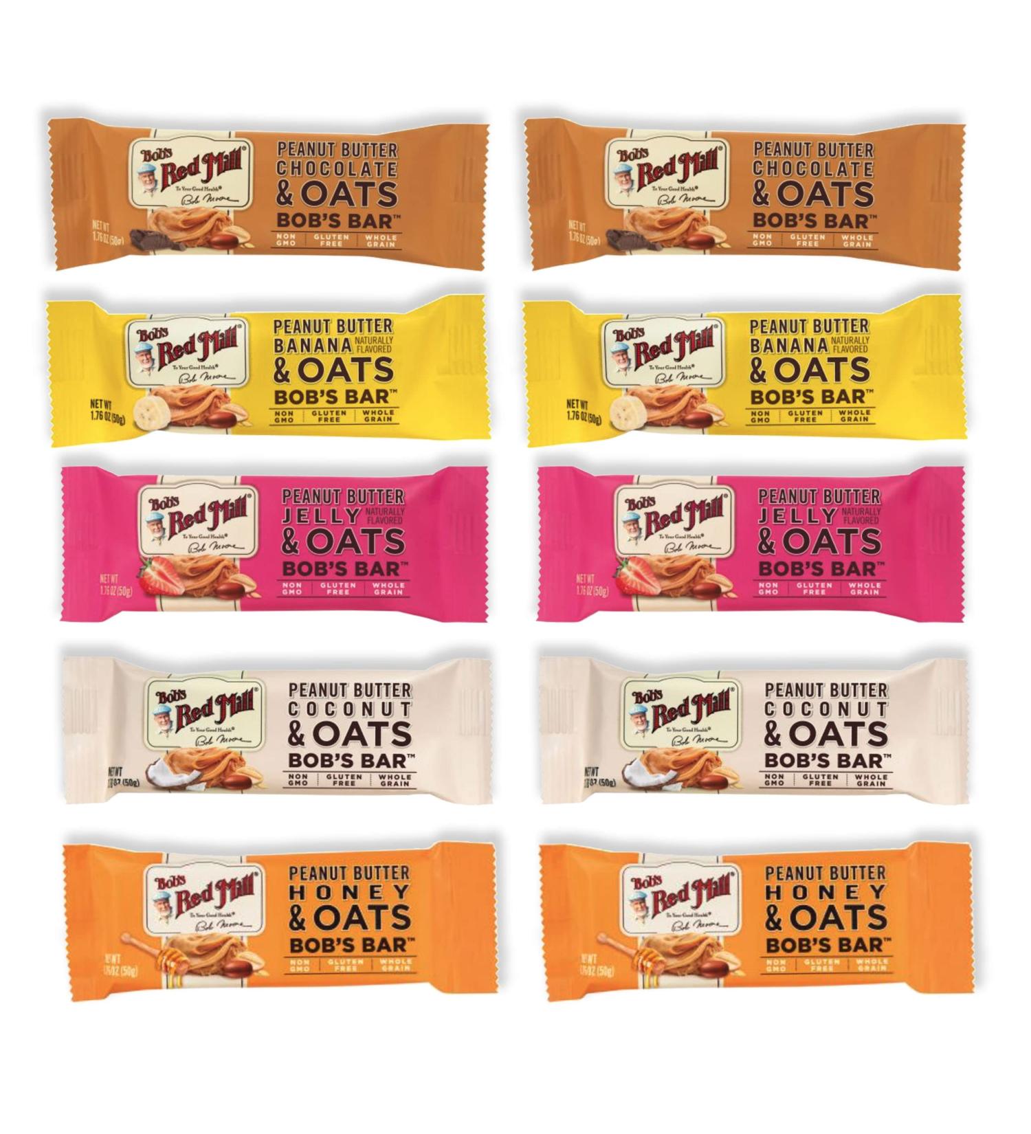 Peaceful Squirrel Variety  Bob's Red Mill Peanut Butter Oat Bars  Variety of 10 Bars  5 Flavors  Gluten Free  Non-GMO  1.76 Ounce - Buy Online on SooperMarket.com
